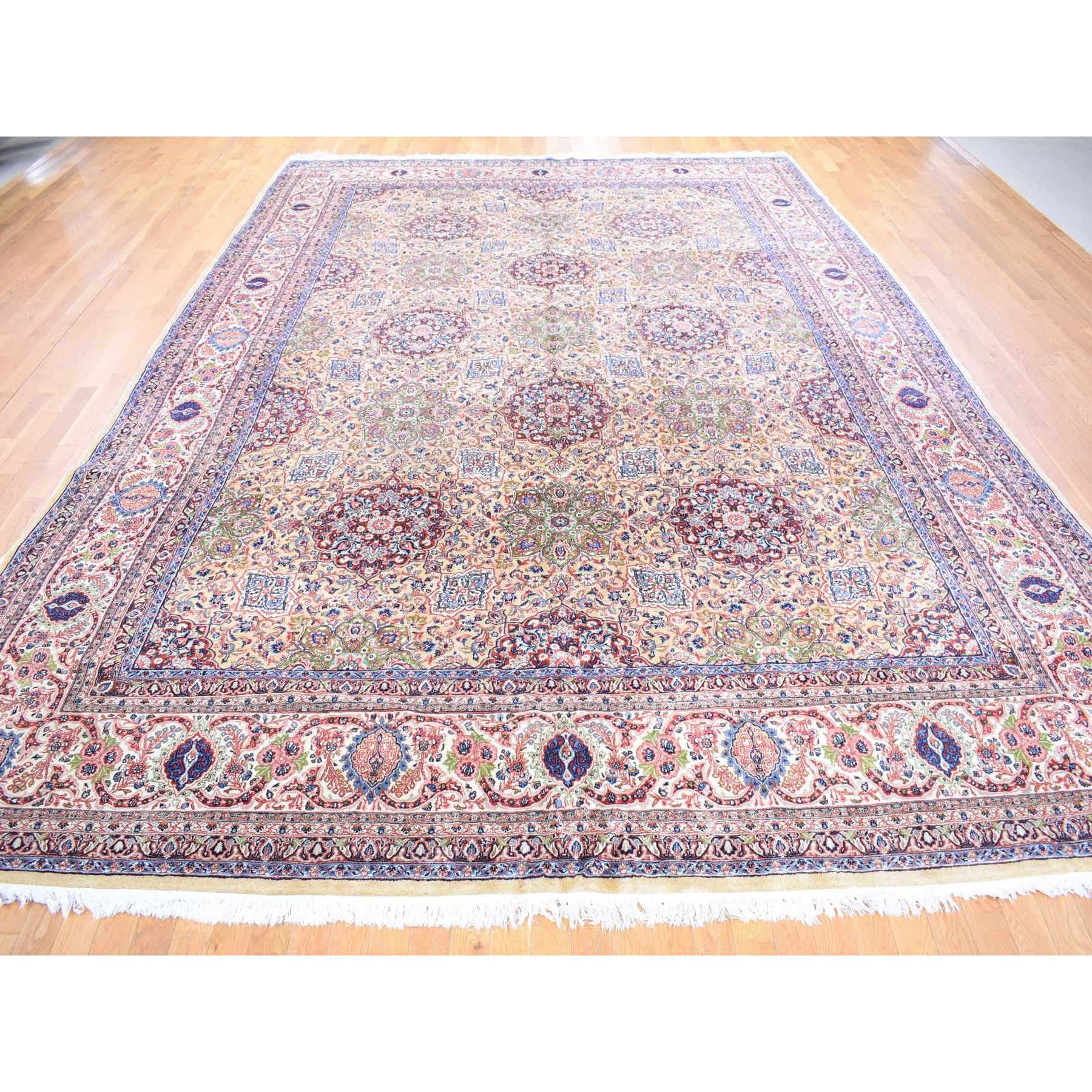 11'5"x15'9" Light Yellow, Antique Persian Sherkat, Hand Knotted, Mint Condition, Pure Wool, Oversized Oriental Rug Sh80111
