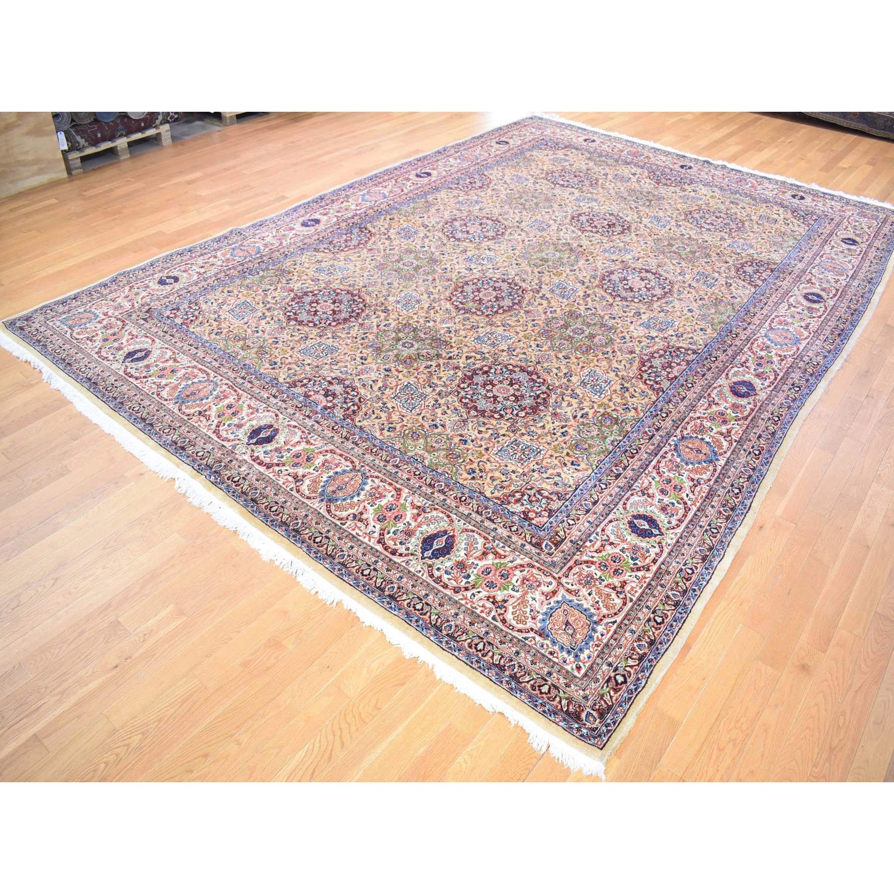 11'5"x15'9" Light Yellow, Antique Persian Sherkat, Hand Knotted, Mint Condition, Pure Wool, Oversized Oriental Rug Sh80111