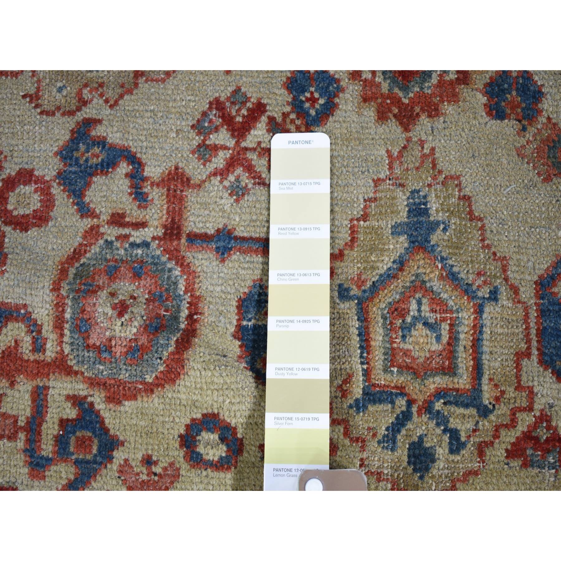 13'10"x19'5" Beige, Handmade Antique Persian Mahal, Areas of Wear, Sides and Ends Professionally Secured, Pure Wool, Oversized Oriental Rug Sh80116