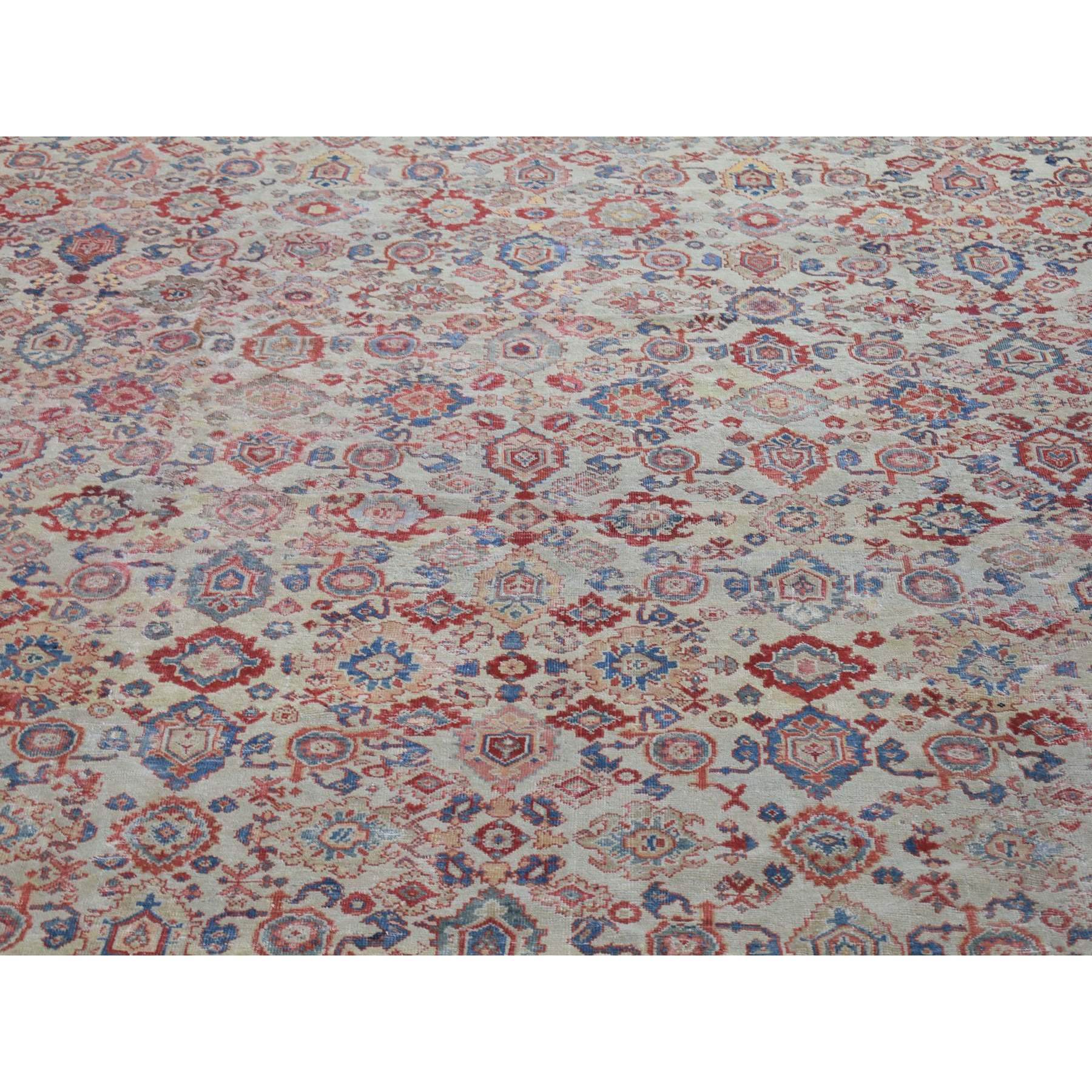 13'10"x19'5" Beige, Handmade Antique Persian Mahal, Areas of Wear, Sides and Ends Professionally Secured, Pure Wool, Oversized Oriental Rug Sh80116