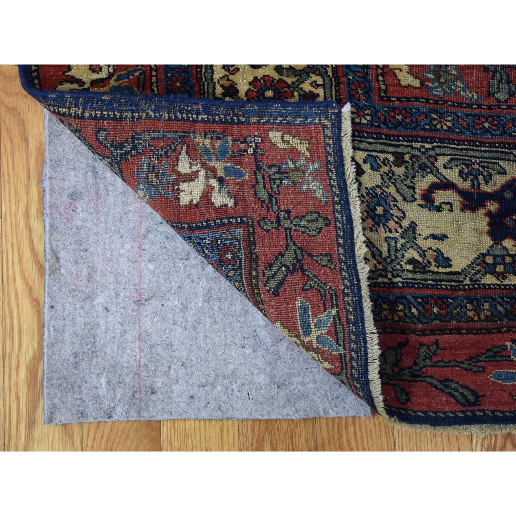 11'x19' Navy Blue, Antique Persian Bijar, Even Wear, Clean, Sides and Ends Professionally Secured, Pure Wool, Hand Knotted Oversized Oriental Rug Sh80117