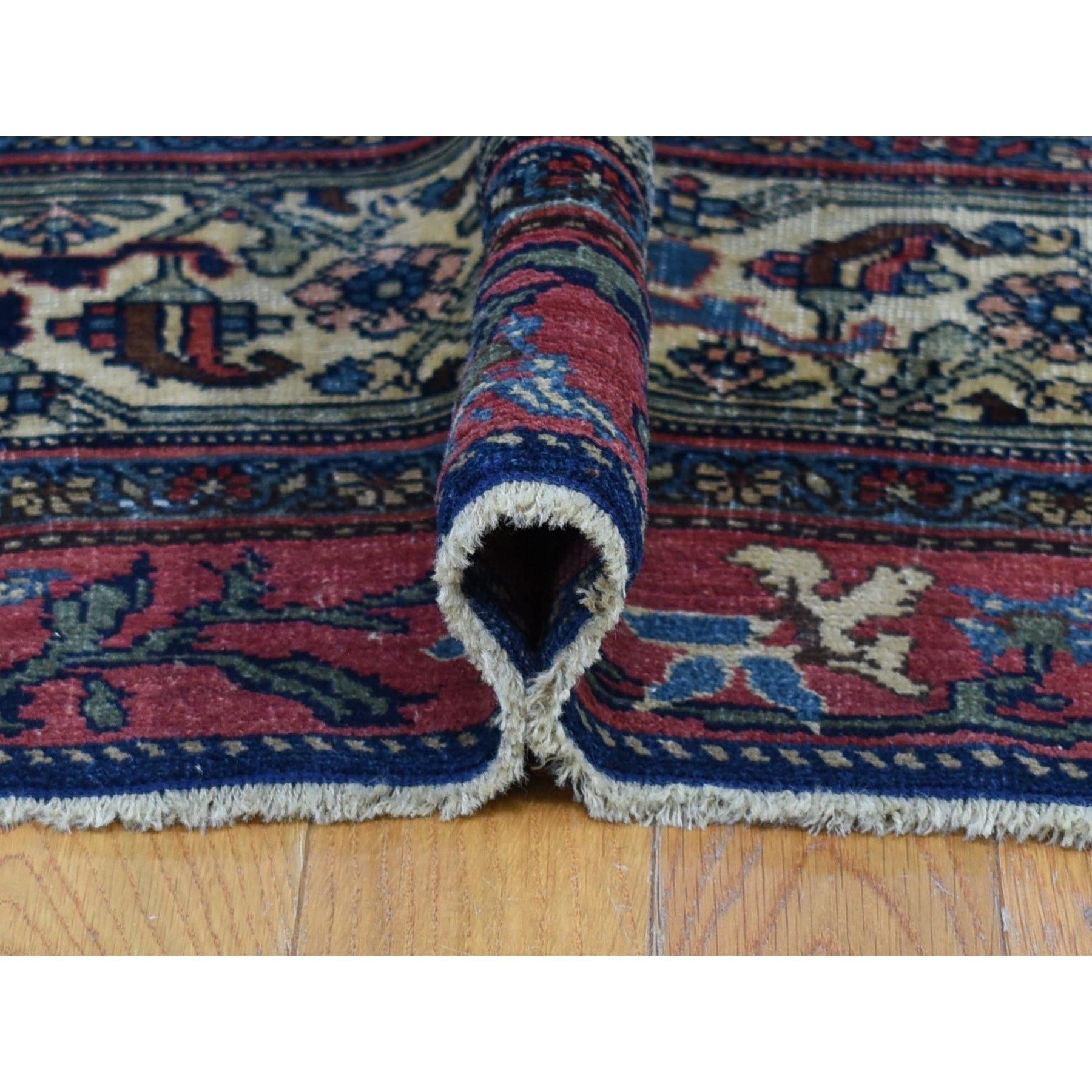 11'x19' Navy Blue, Antique Persian Bijar, Even Wear, Clean, Sides and Ends Professionally Secured, Pure Wool, Hand Knotted Oversized Oriental Rug Sh80117