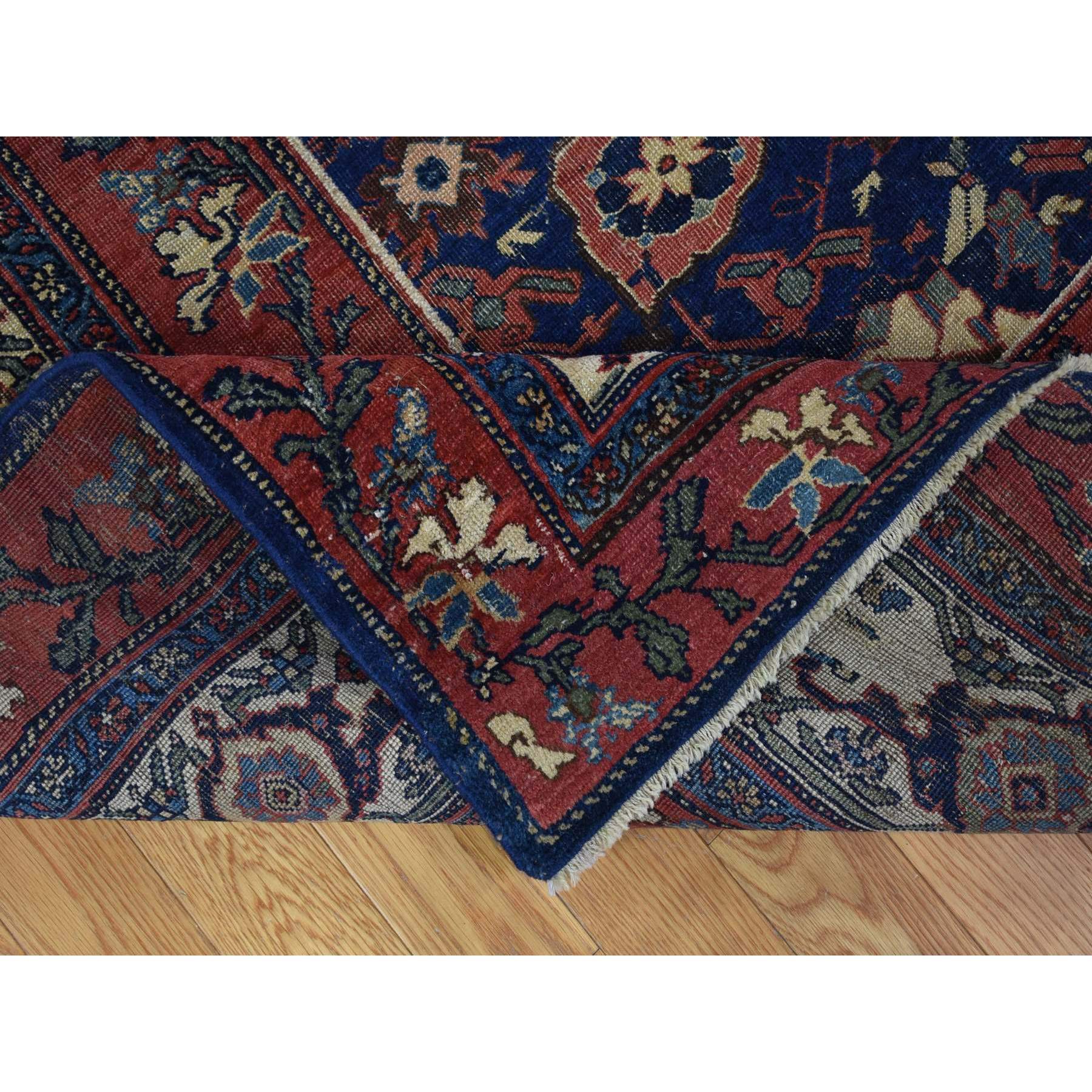 11'x19' Navy Blue, Antique Persian Bijar, Even Wear, Clean, Sides and Ends Professionally Secured, Pure Wool, Hand Knotted Oversized Oriental Rug Sh80117