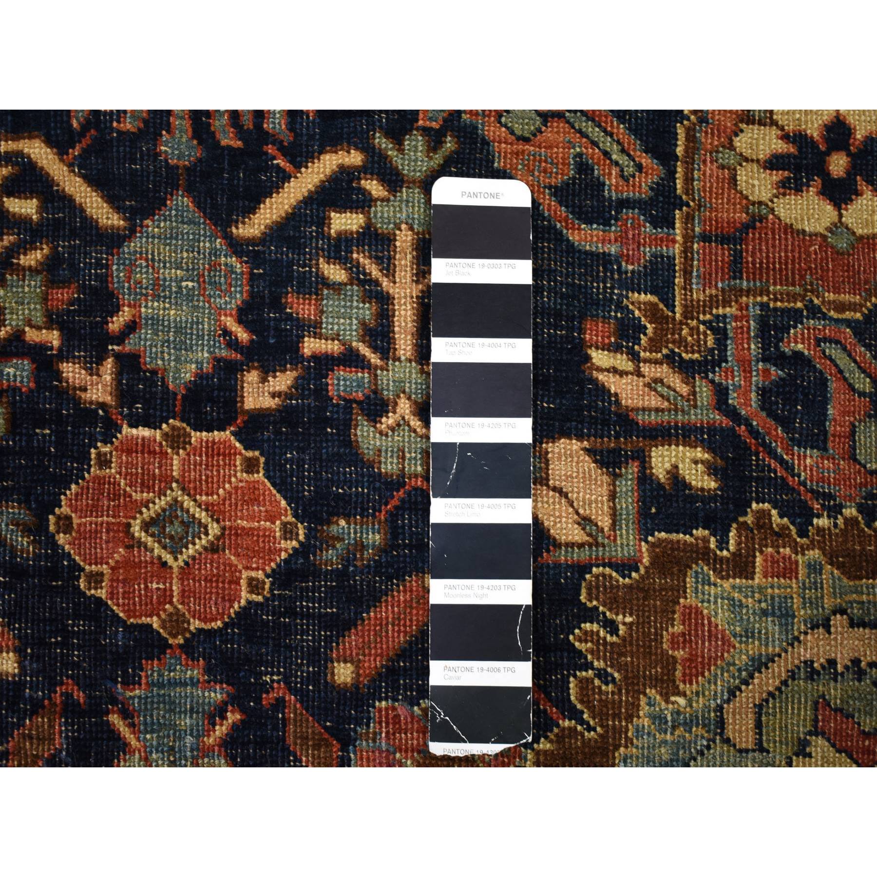 11'x19' Navy Blue, Antique Persian Bijar, Even Wear, Clean, Sides and Ends Professionally Secured, Pure Wool, Hand Knotted Oversized Oriental Rug Sh80117