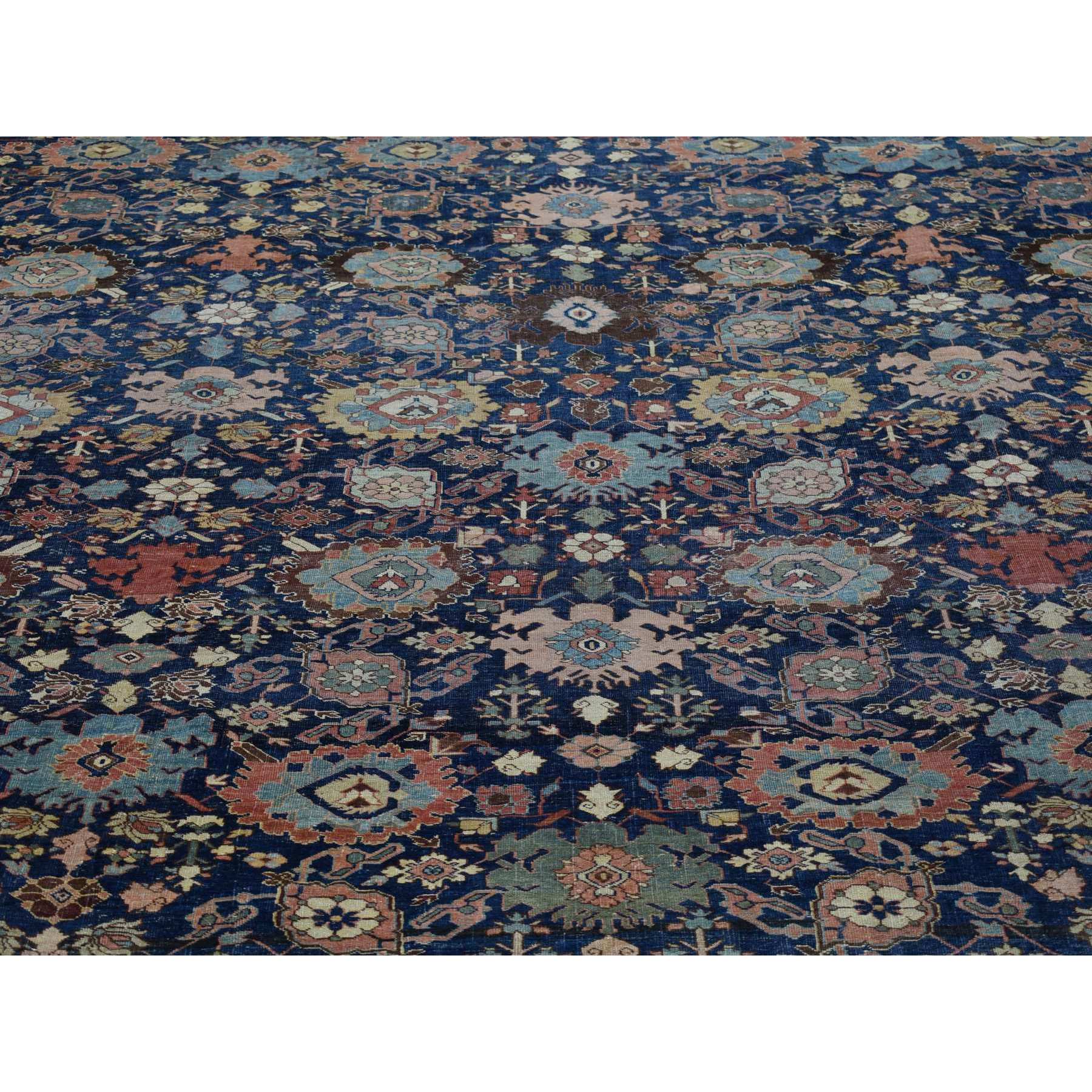 11'x19' Navy Blue, Antique Persian Bijar, Even Wear, Clean, Sides and Ends Professionally Secured, Pure Wool, Hand Knotted Oversized Oriental Rug Sh80117