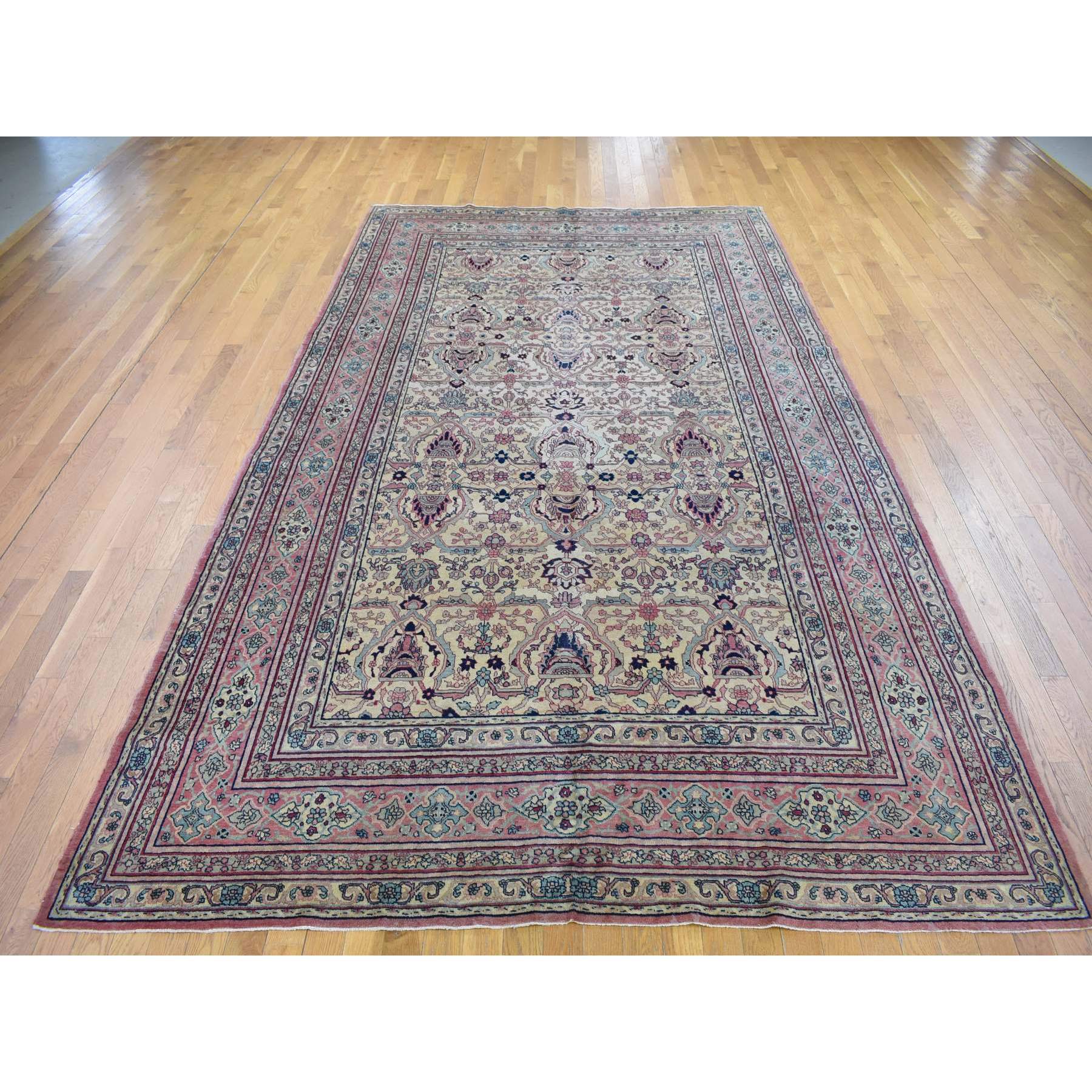7'7"x12'7" Beige, Antique Turkish Sivas, Mint Condition, Clean and Soft, Sides and Ends Professionally Secured, Pure Wool, Hand Knotted Gallery Size Oriental Rug Sh80122