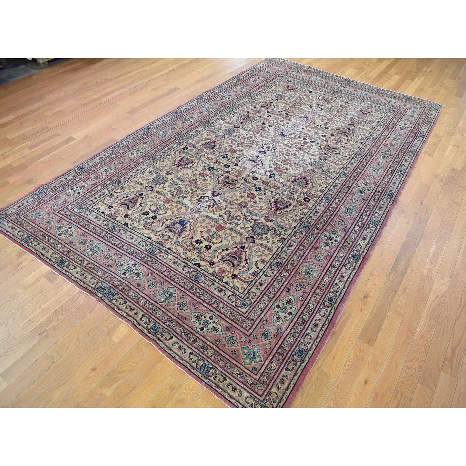 7'7"x12'7" Beige, Antique Turkish Sivas, Mint Condition, Clean and Soft, Sides and Ends Professionally Secured, Pure Wool, Hand Knotted Gallery Size Oriental Rug Sh80122
