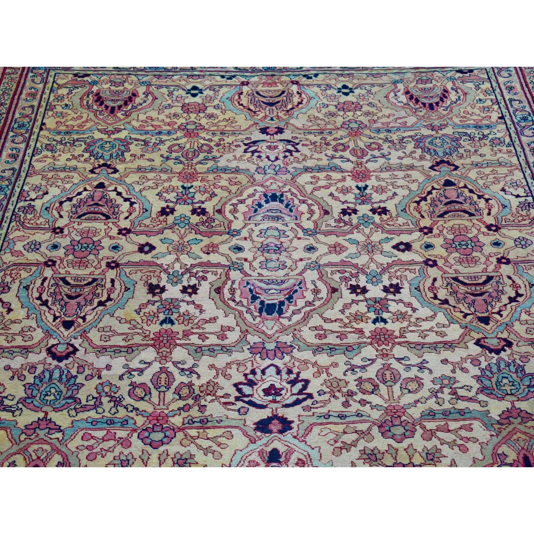 7'7"x12'7" Beige, Antique Turkish Sivas, Mint Condition, Clean and Soft, Sides and Ends Professionally Secured, Pure Wool, Hand Knotted Gallery Size Oriental Rug Sh80122