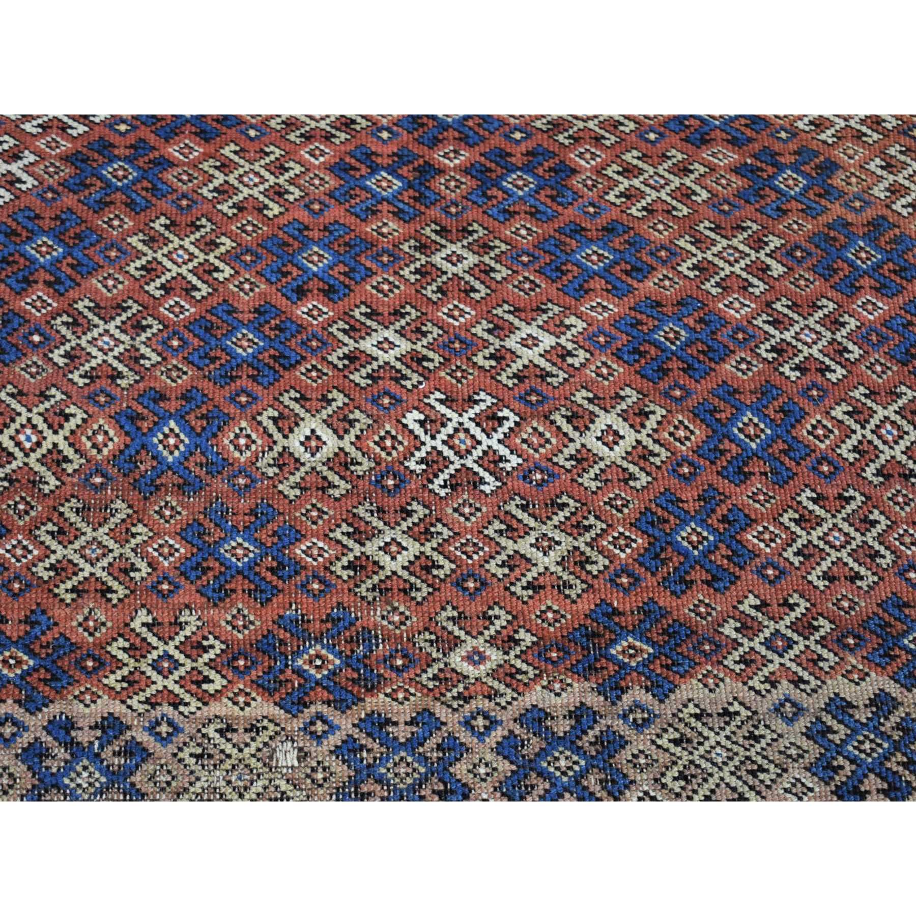 3'9"x4'8" Honey Brown, Antique Caucasian Kazak Geometric Triangle Design, Pure Wool Hand Knotted, Good Condition Even Wear Clean Sides and Ends Professionally Secured, Oriental Rug Sh80138