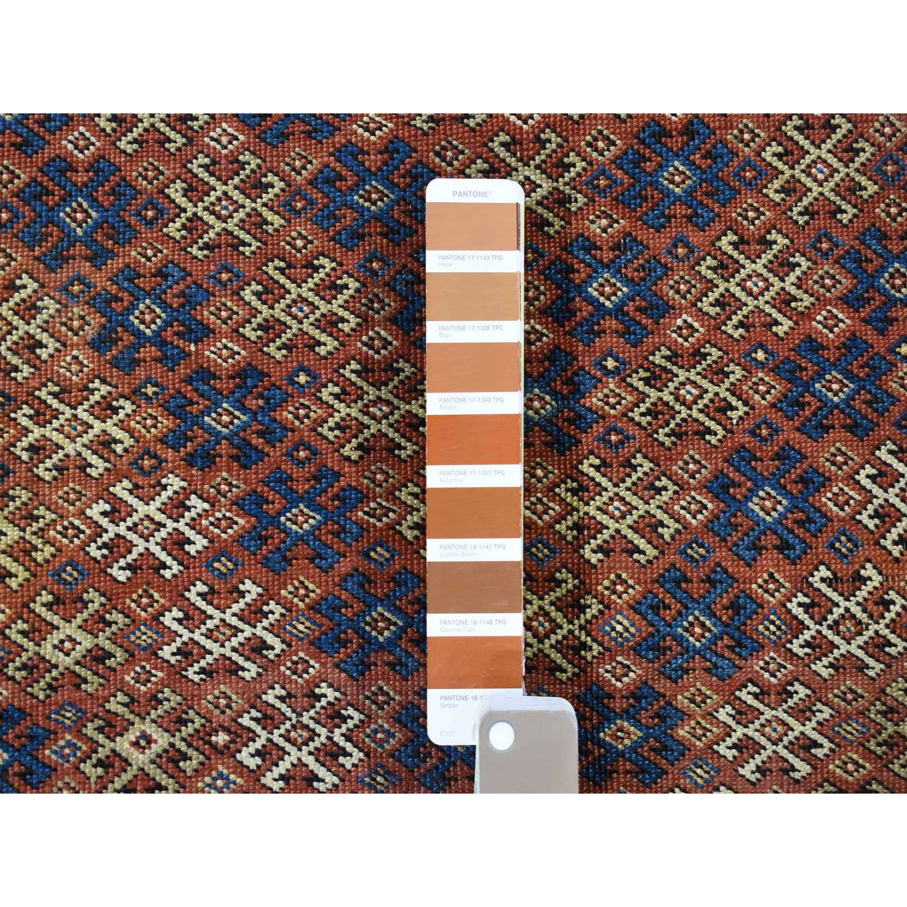 3'9"x4'8" Honey Brown, Antique Caucasian Kazak Geometric Triangle Design, Pure Wool Hand Knotted, Good Condition Even Wear Clean Sides and Ends Professionally Secured, Oriental Rug Sh80138