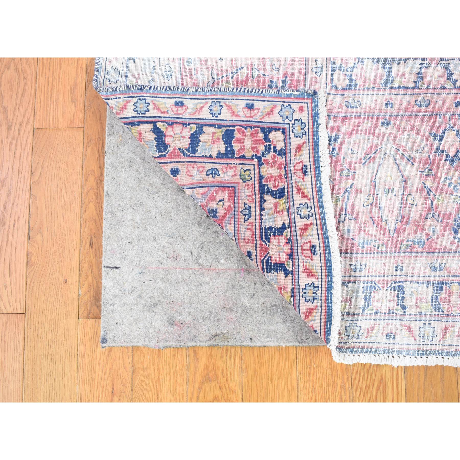 10'x12'10" Blue, Vintage Persian Kerman Cropped Thin, Distressed Look Worn Wool Hand Knotted, Oriental Rug Sh80139