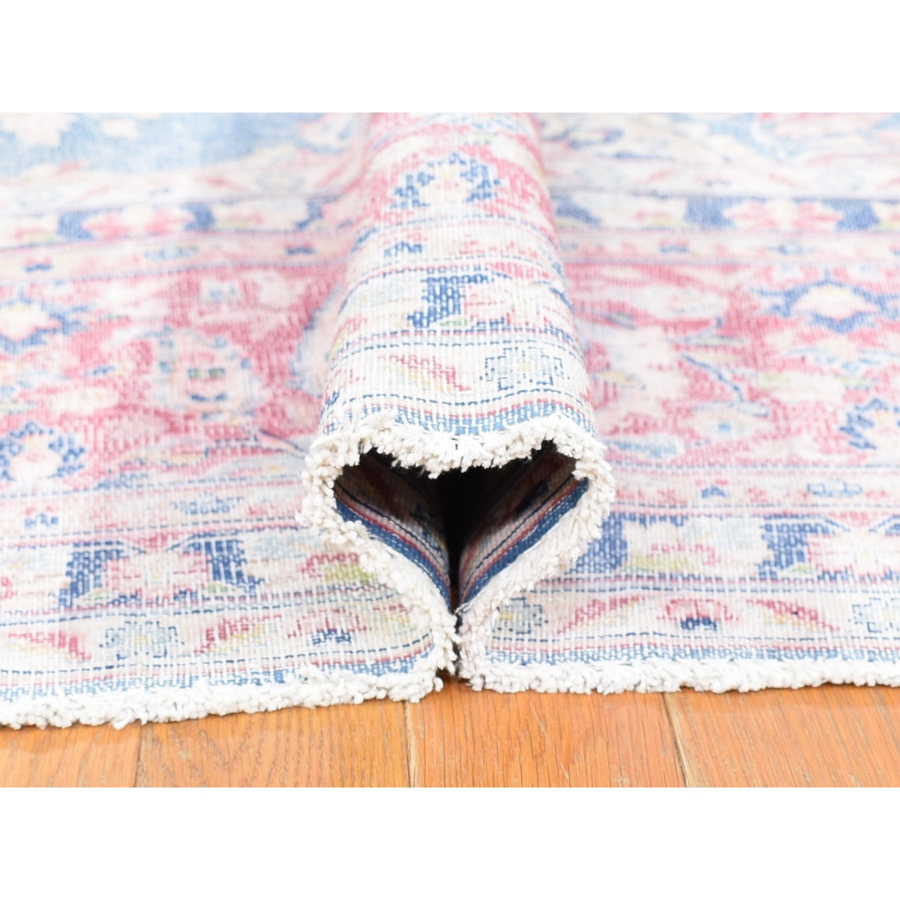 10'x12'10" Blue, Vintage Persian Kerman Cropped Thin, Distressed Look Worn Wool Hand Knotted, Oriental Rug Sh80139