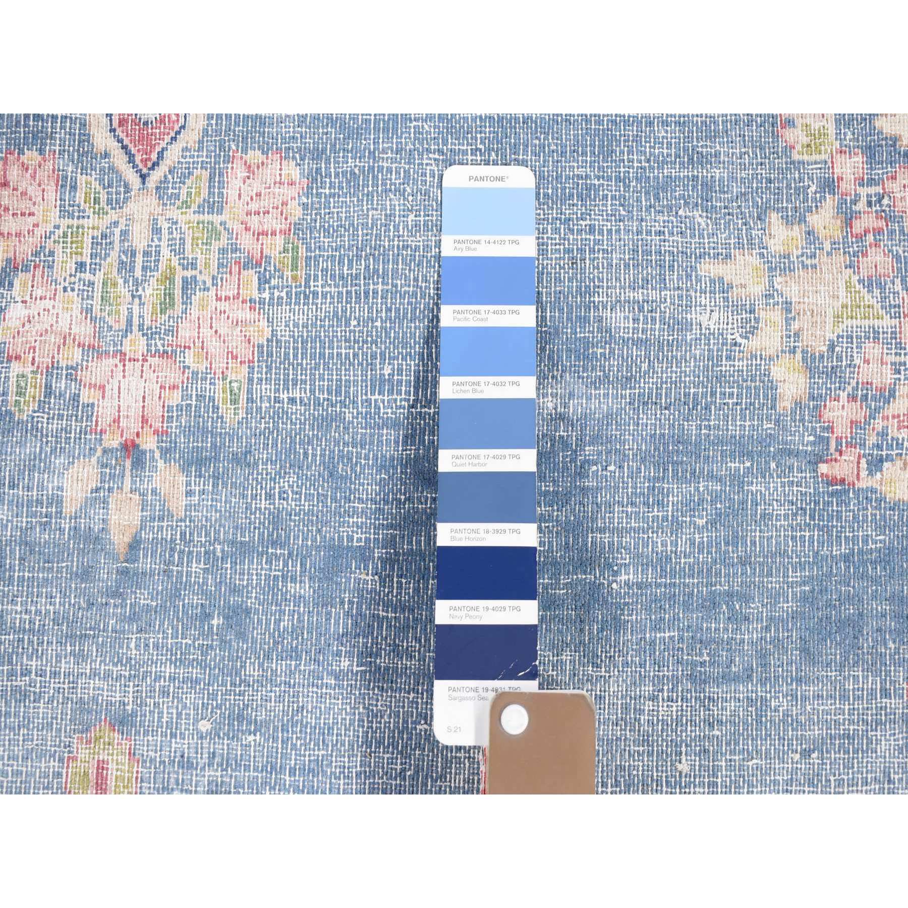 10'x12'10" Blue, Vintage Persian Kerman Cropped Thin, Distressed Look Worn Wool Hand Knotted, Oriental Rug Sh80139