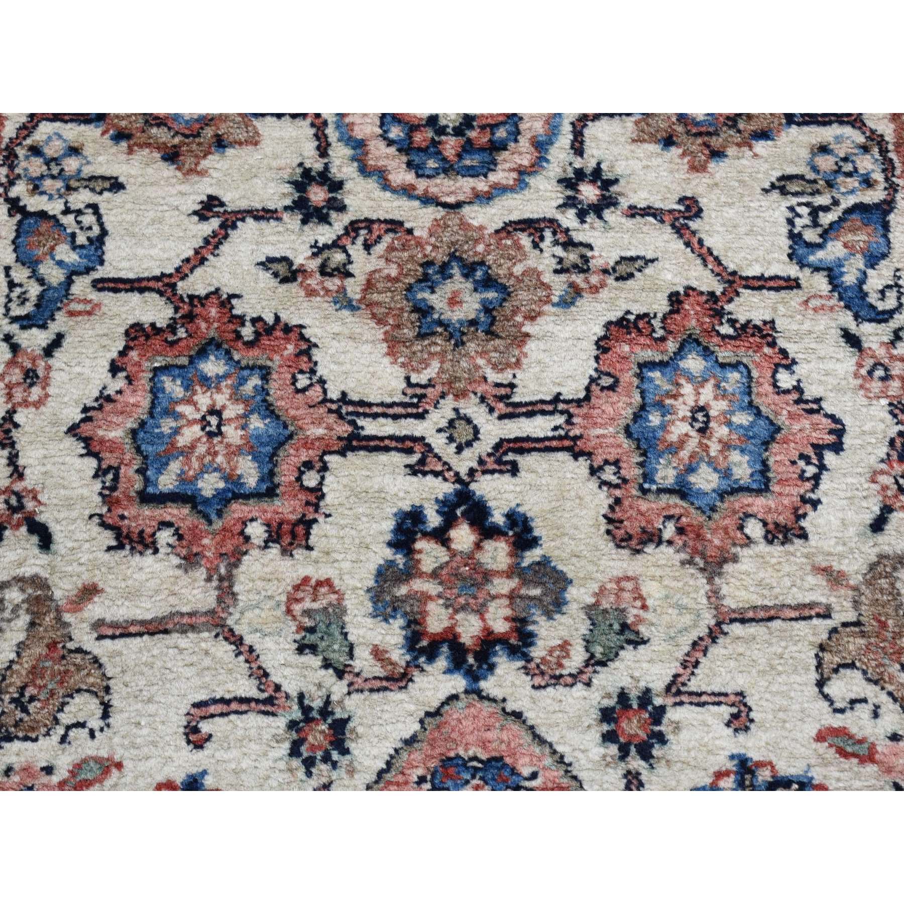 2'7"x6'8" Ivory, Semi Antique Persian Kazvin, Pure Wool Hand Knotted, Full Pile Excellent Condition, Runner Oriental Rug Sh80147