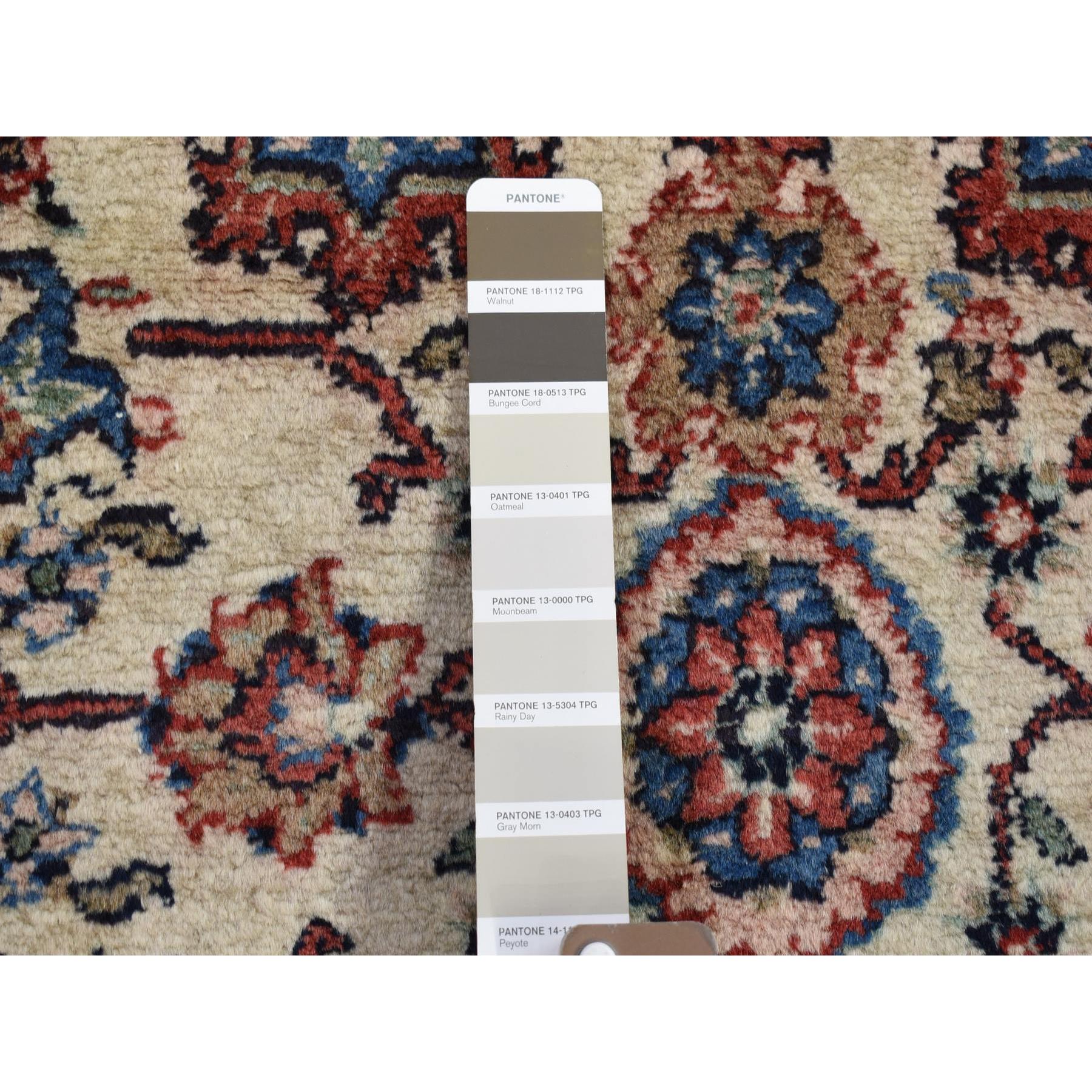 2'7"x6'8" Ivory, Semi Antique Persian Kazvin, Pure Wool Hand Knotted, Full Pile Excellent Condition, Runner Oriental Rug Sh80147