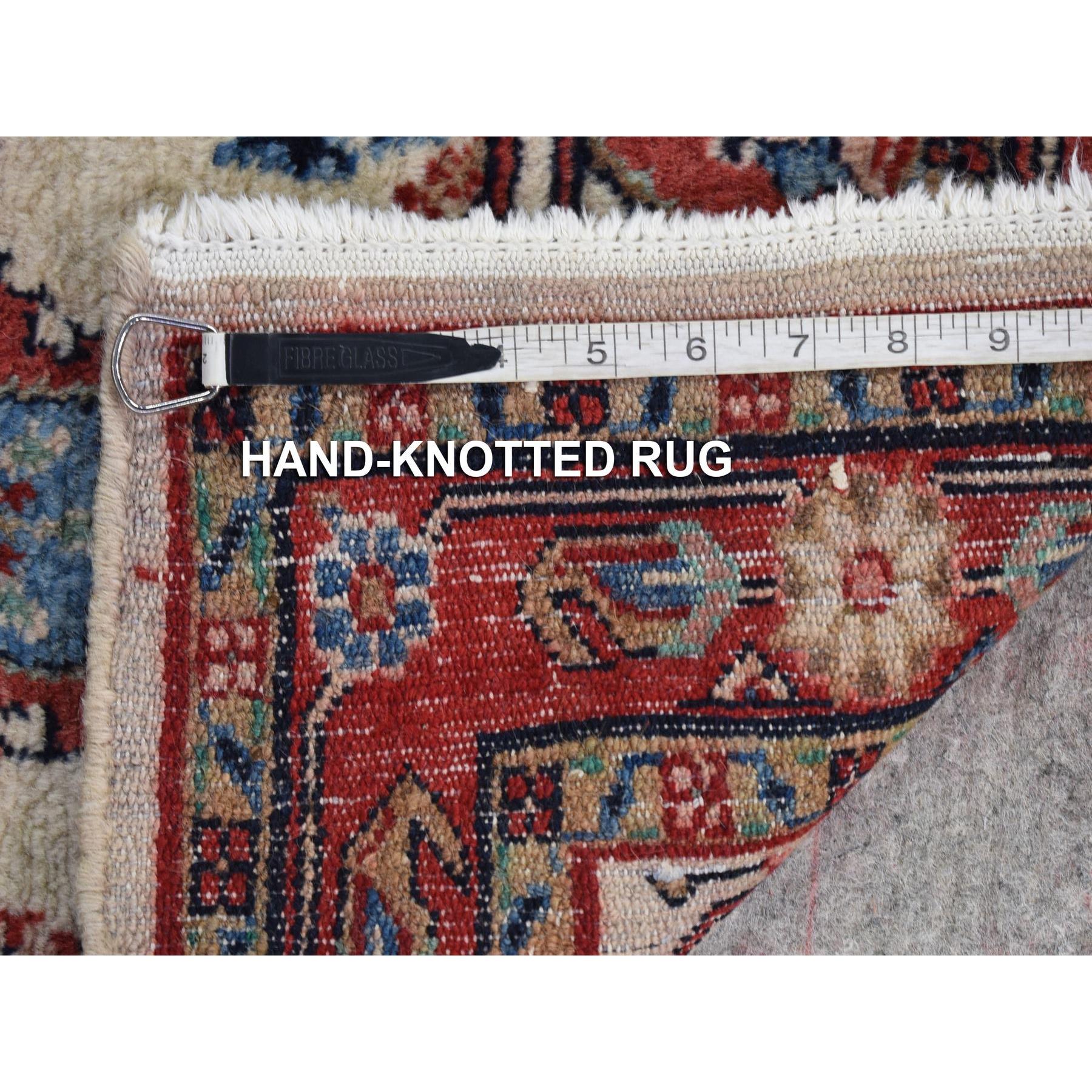 2'7"x6'8" Ivory, Semi Antique Persian Kazvin, Pure Wool Hand Knotted, Full Pile Excellent Condition, Runner Oriental Rug Sh80147