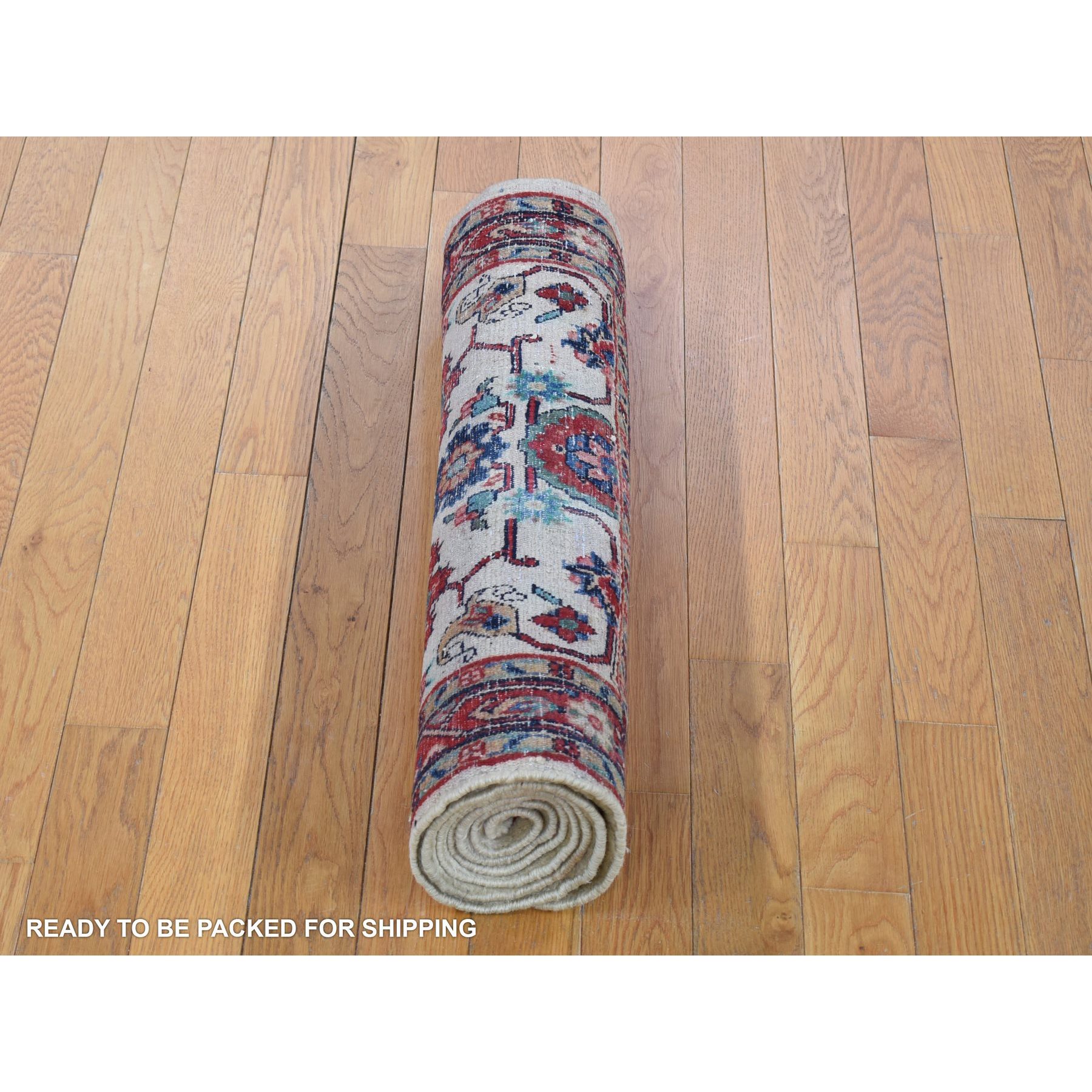 2'7"x6'8" Ivory, Semi Antique Persian Kazvin, Pure Wool Hand Knotted, Full Pile Excellent Condition, Runner Oriental Rug Sh80147