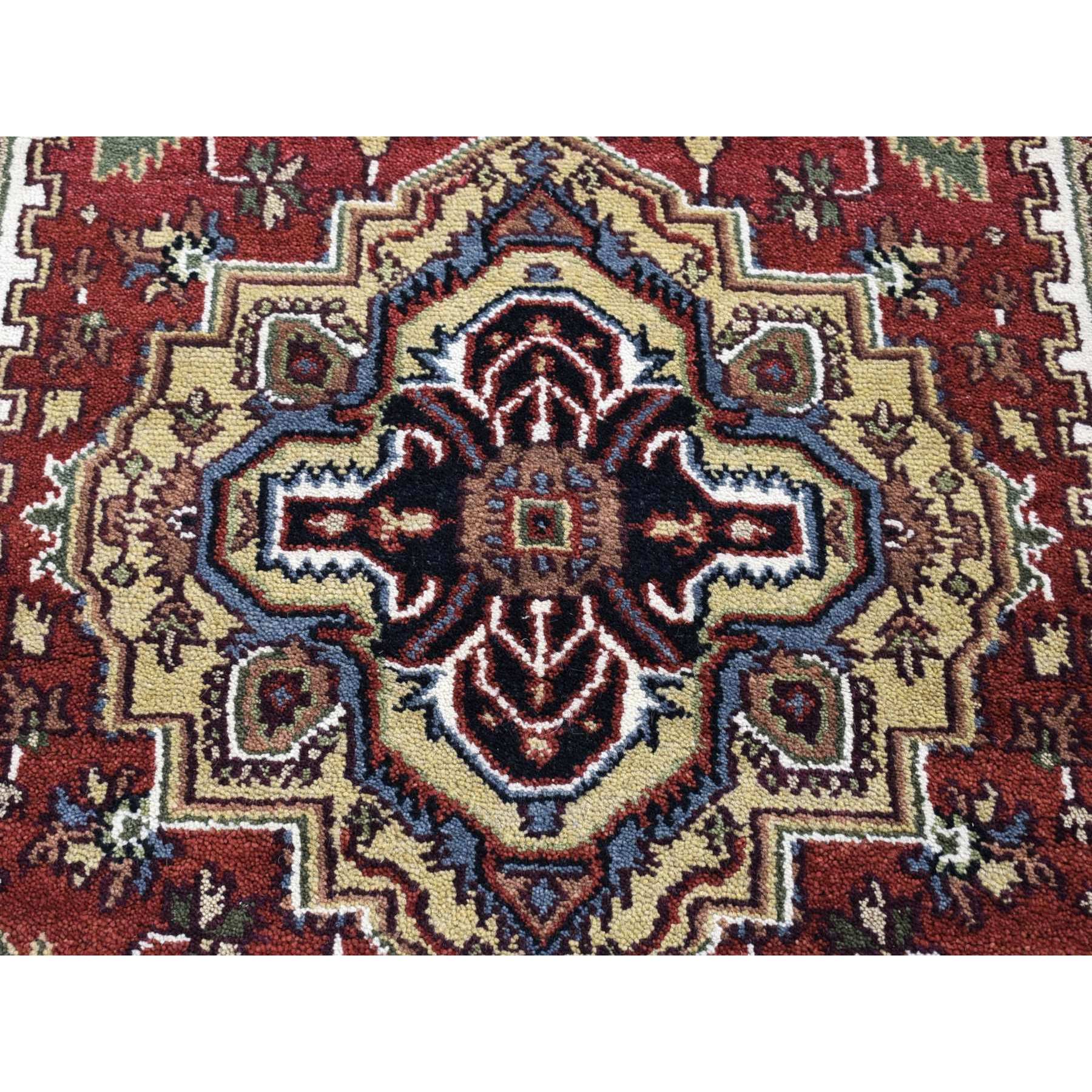 3'10"x6'1" Rich Red, Heriz Revival with Large Medallion Design, Thick and Plush Hand Knotted Pure Wool, Oriental Rug Sh80186