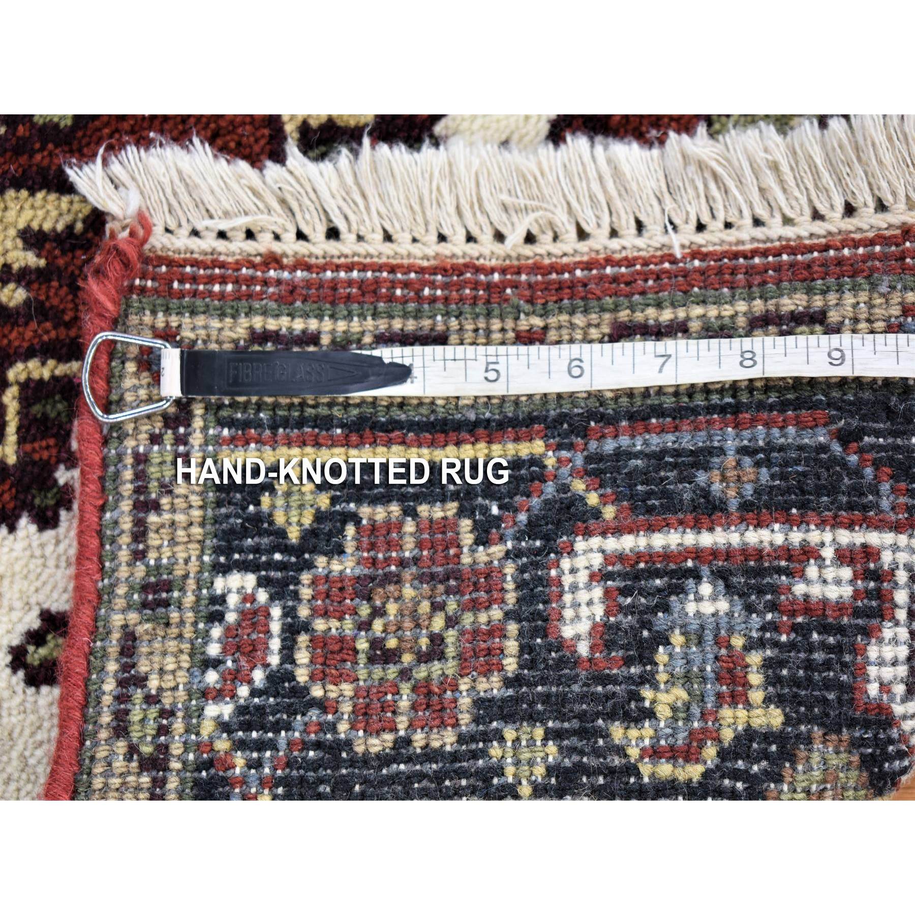 3'10"x6'1" Rich Red, Heriz Revival with Large Medallion Design, Thick and Plush Hand Knotted Pure Wool, Oriental Rug Sh80186