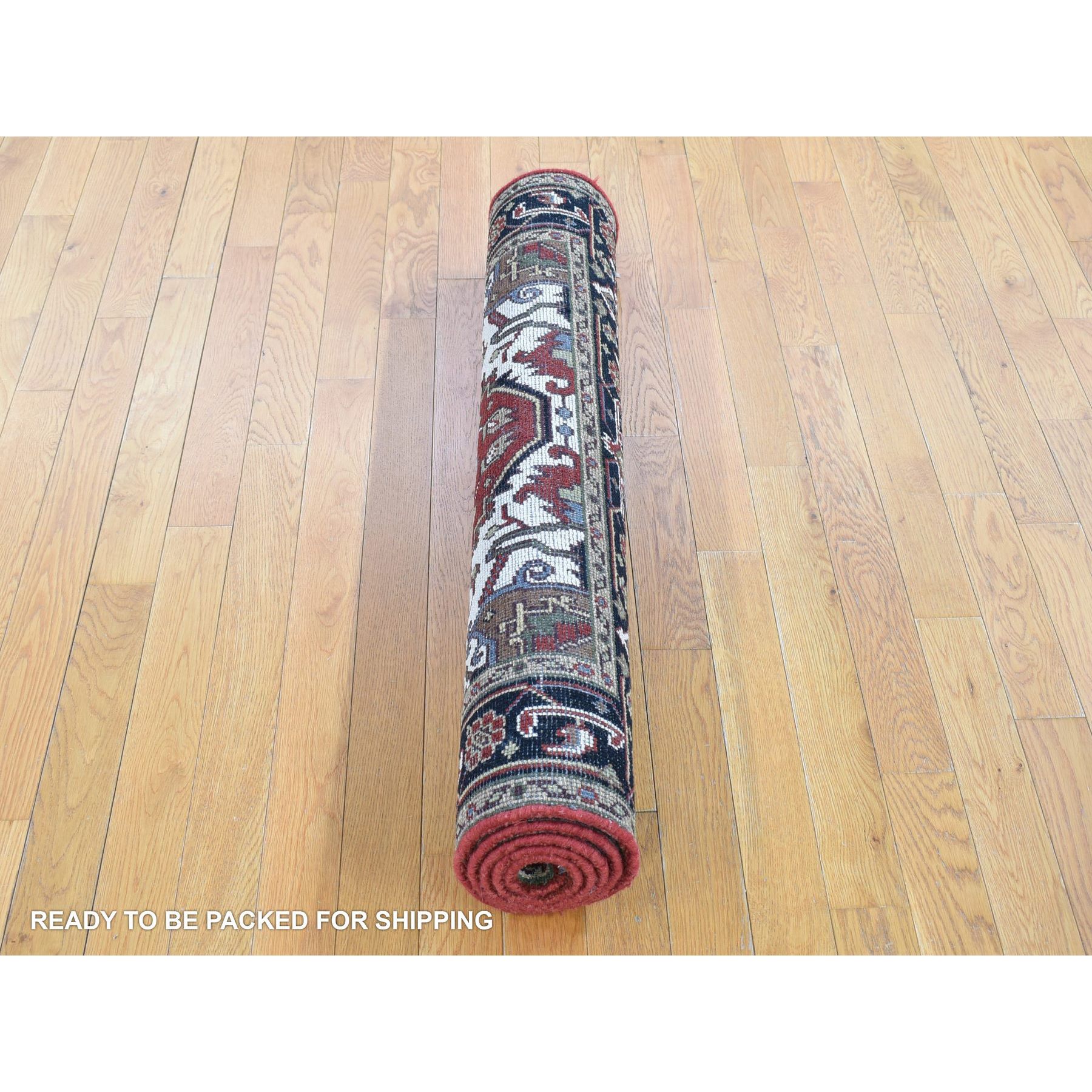 3'10"x6'1" Rich Red, Heriz Revival with Large Medallion Design, Thick and Plush Hand Knotted Pure Wool, Oriental Rug Sh80186