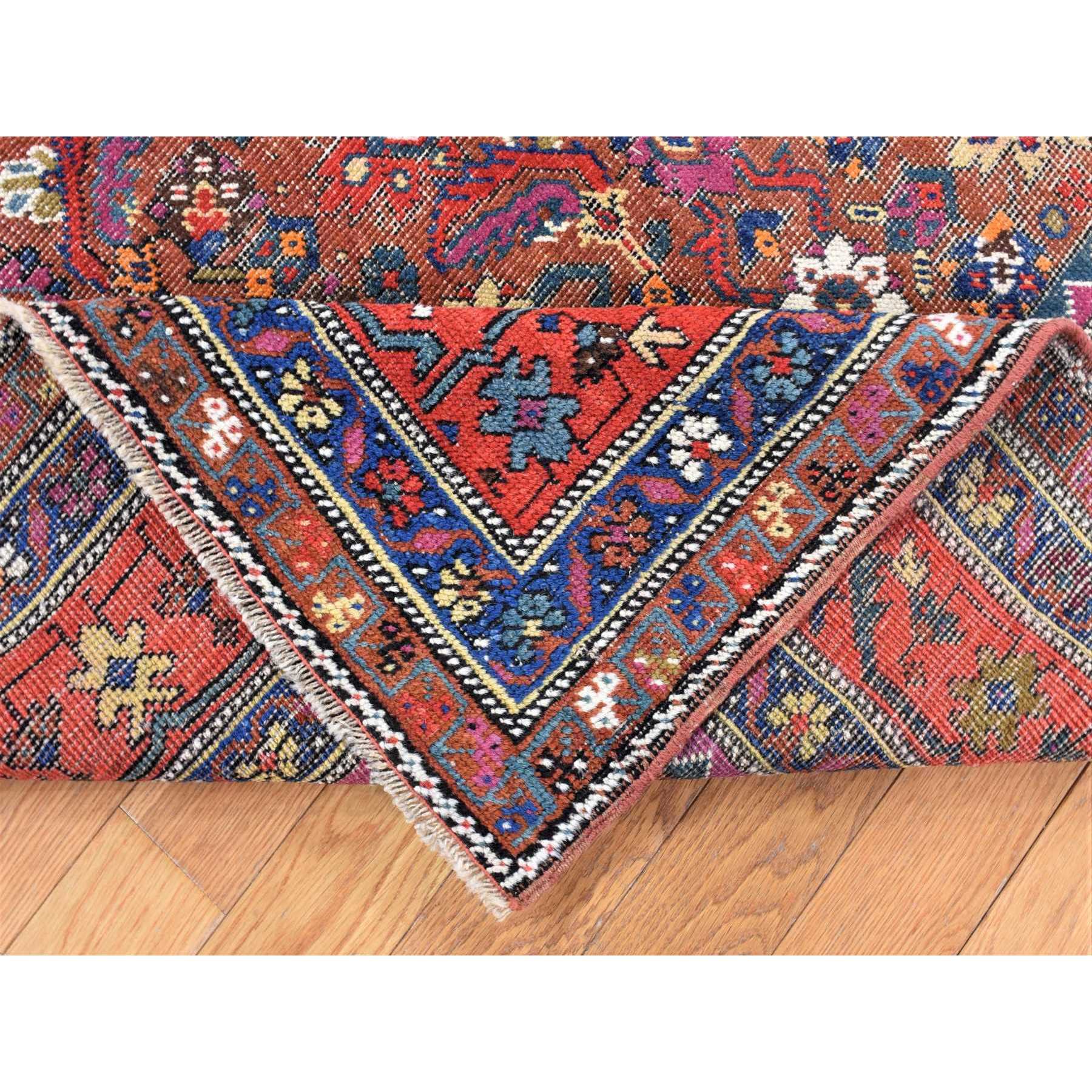 6'5"x14' Navy Blue, Antique Northwest Persian, Pure Wool Hand Knotted Distressed Worn Down, Wide Runner Oriental Rug Sh80229