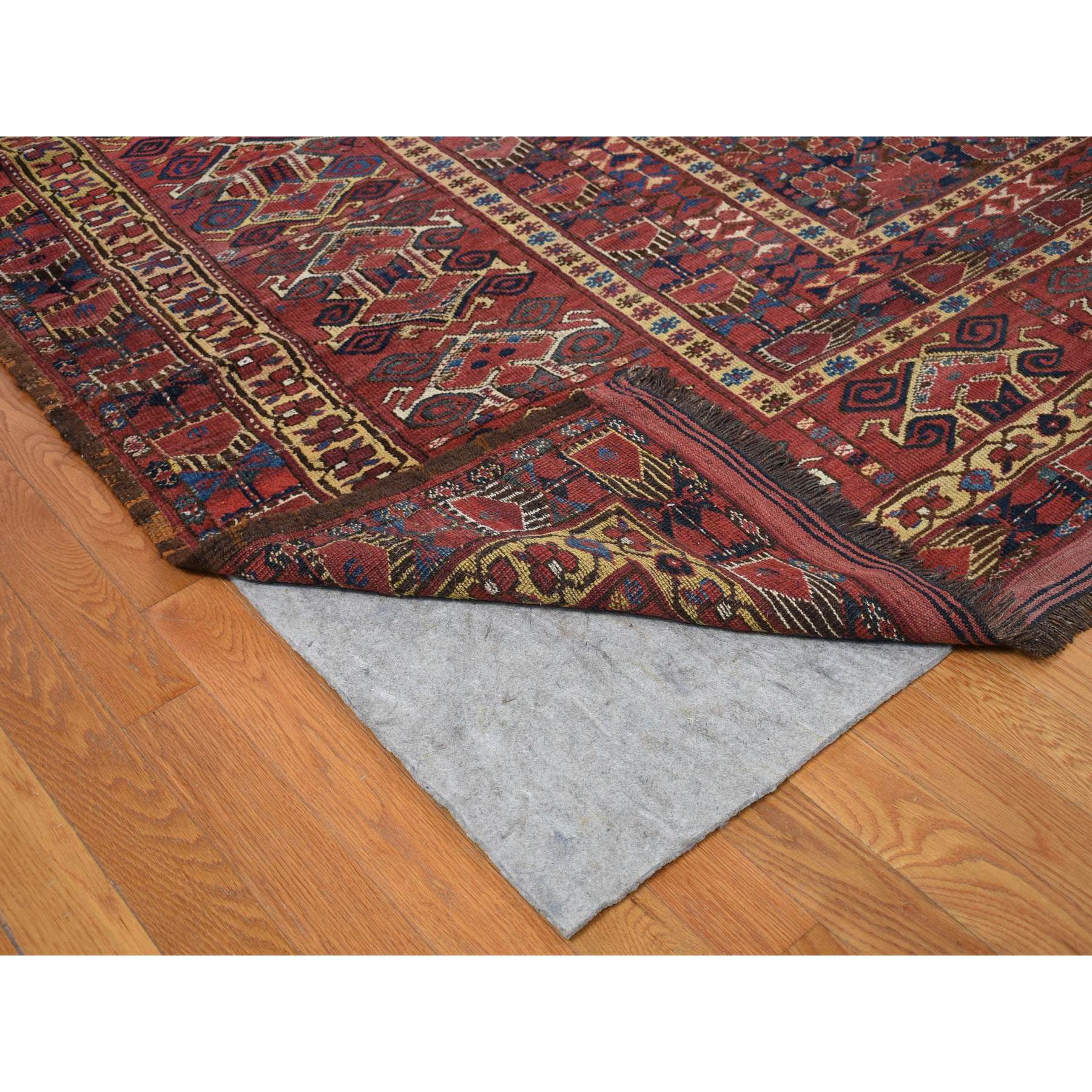 10'4"x21' Midnight Blue Antique Afghan Beshir Geometric All Over Design with Multiple Borders, Good Condition, Hand Knotted Pure Wool, Gallery Size Oriental Rug Sh80310