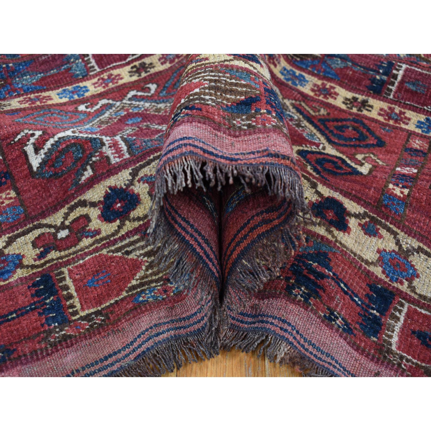 10'4"x21' Midnight Blue Antique Afghan Beshir Geometric All Over Design with Multiple Borders, Good Condition, Hand Knotted Pure Wool, Gallery Size Oriental Rug Sh80310