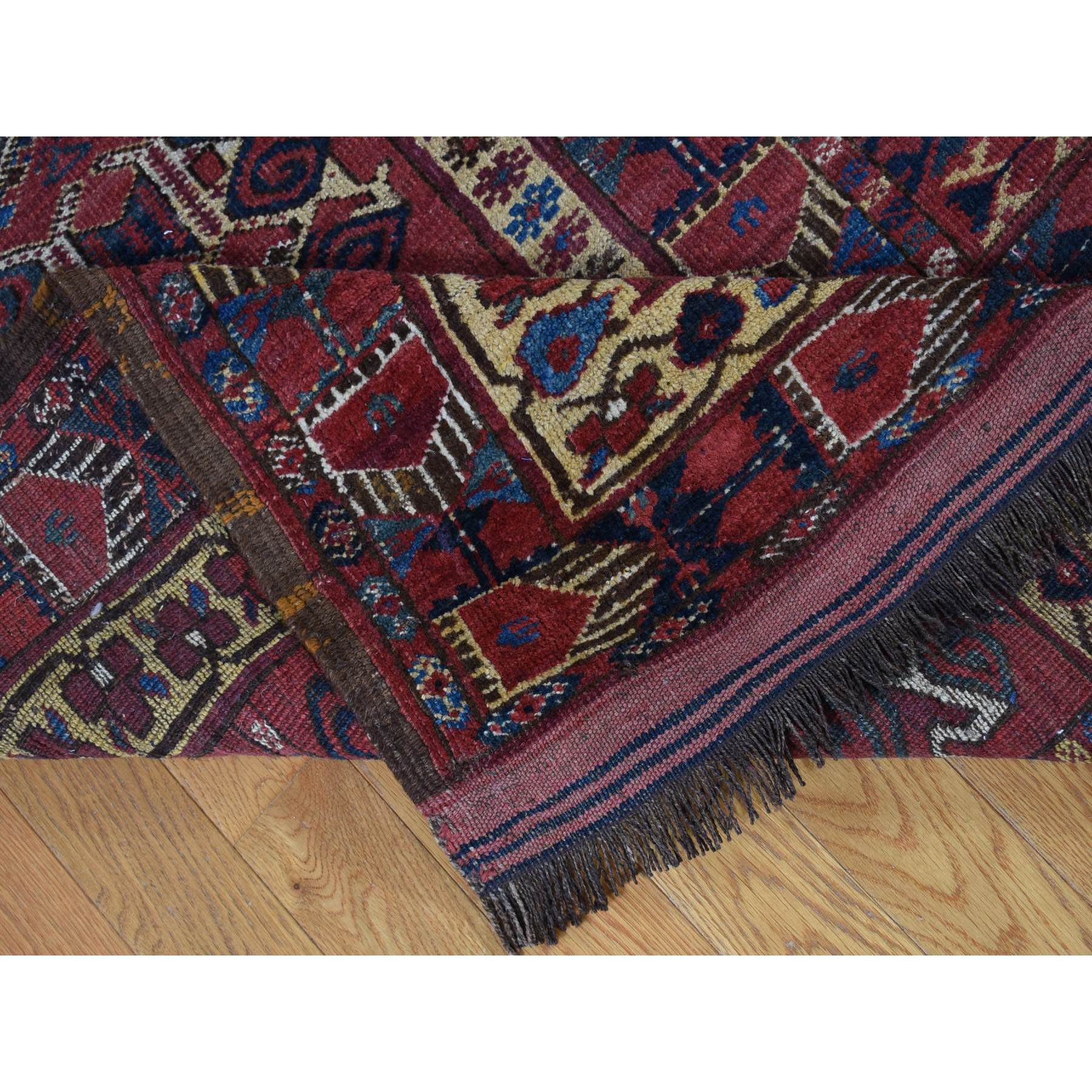 10'4"x21' Midnight Blue Antique Afghan Beshir Geometric All Over Design with Multiple Borders, Good Condition, Hand Knotted Pure Wool, Gallery Size Oriental Rug Sh80310