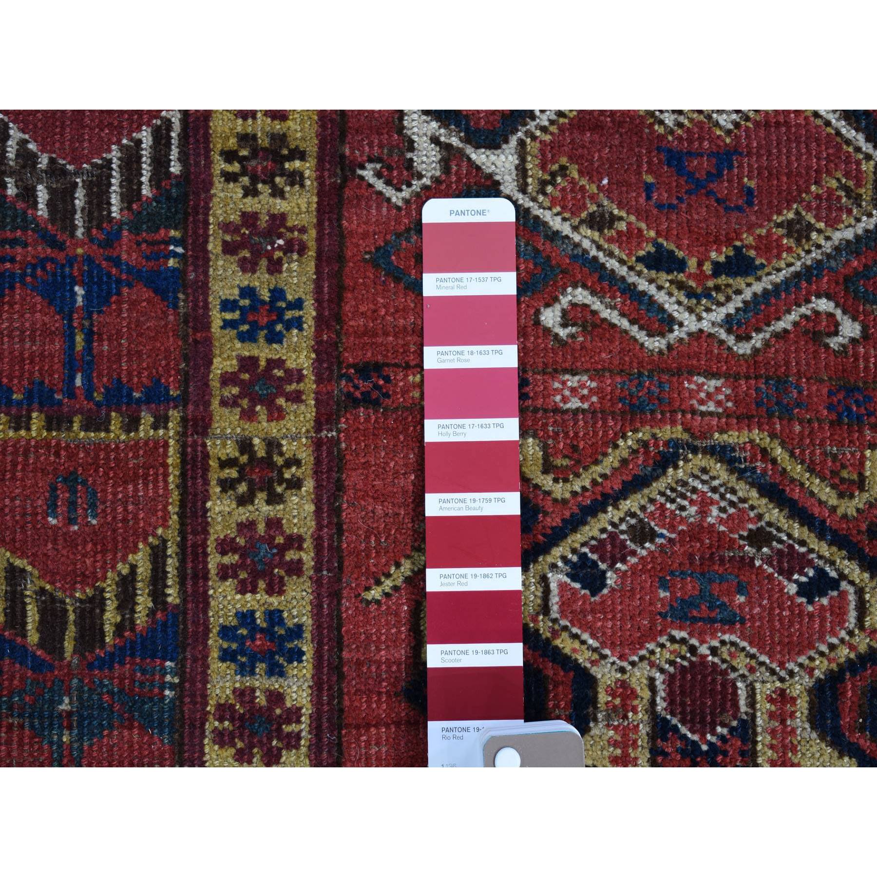 10'4"x21' Midnight Blue Antique Afghan Beshir Geometric All Over Design with Multiple Borders, Good Condition, Hand Knotted Pure Wool, Gallery Size Oriental Rug Sh80310
