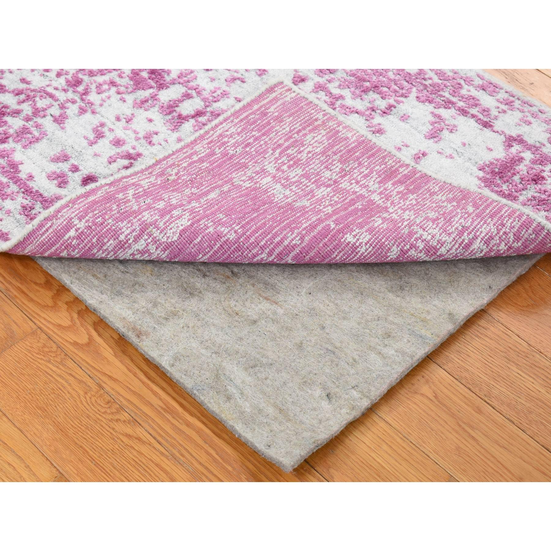 2'x3' Pink, Fine Jacquard Natural Dyes, Hand Loomed Wool and Plant Based Silk, Mat Oriental Rug Sh80332