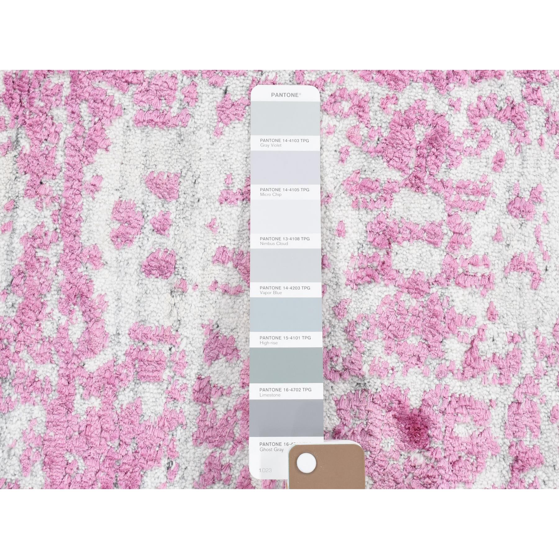 2'x3' Pink, Fine Jacquard Natural Dyes, Hand Loomed Wool and Plant Based Silk, Mat Oriental Rug Sh80332