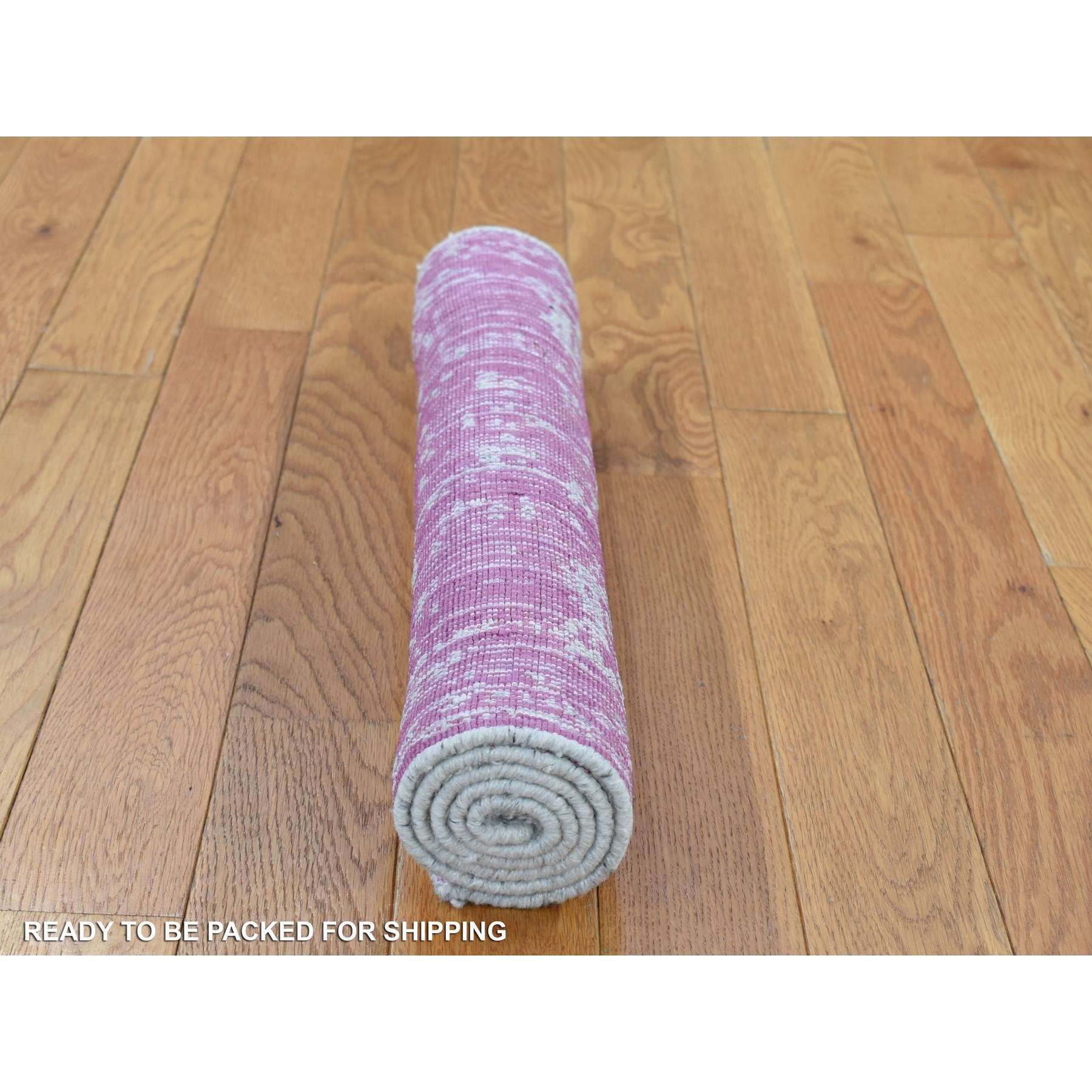 2'x3' Pink, Fine Jacquard Natural Dyes, Hand Loomed Wool and Plant Based Silk, Mat Oriental Rug Sh80332
