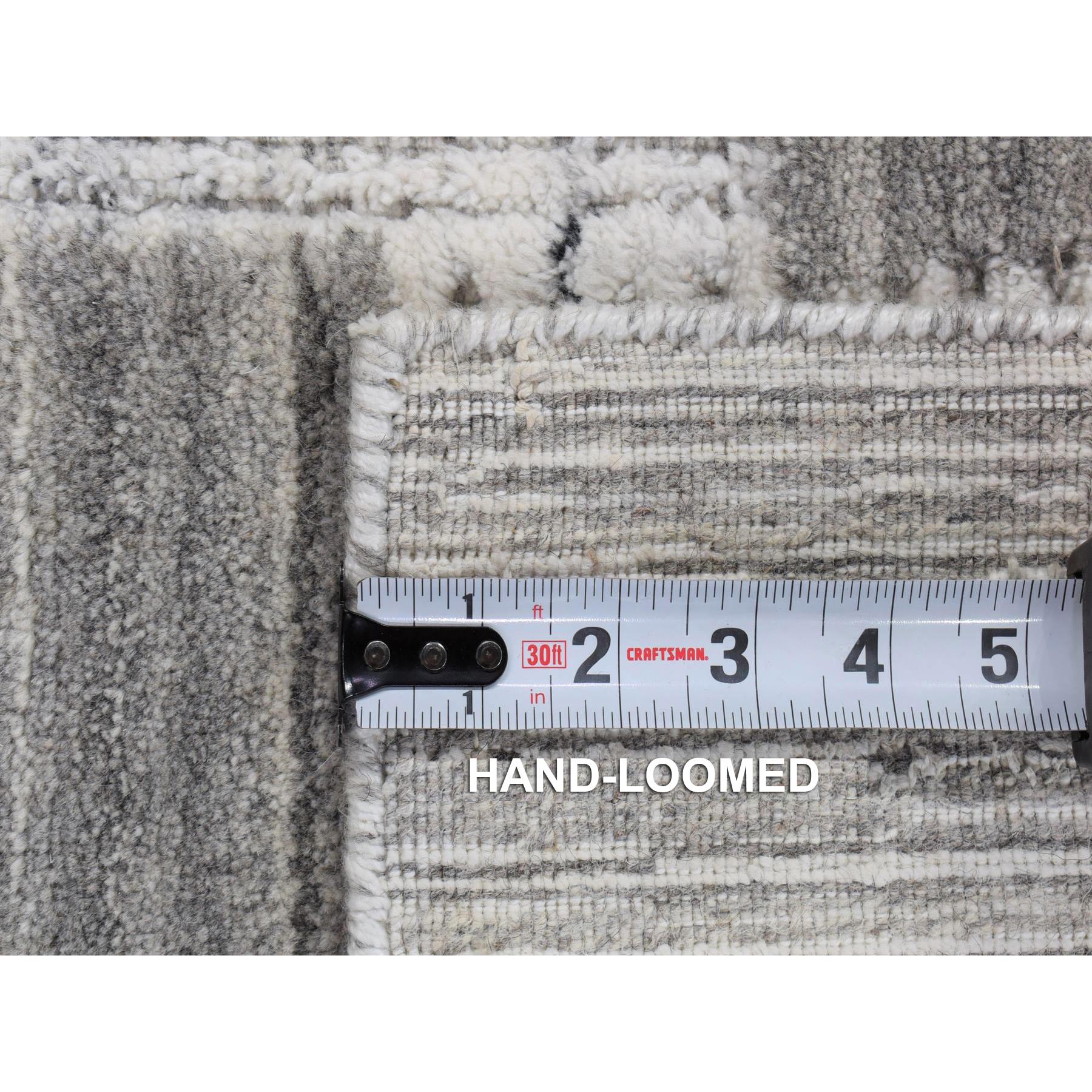2'x3' Light Gray, Modern Geometric Art Deco Style, Textured Hi and Lo Pure Wool Hand Loomed, Mat Oriental Rug Sh80333