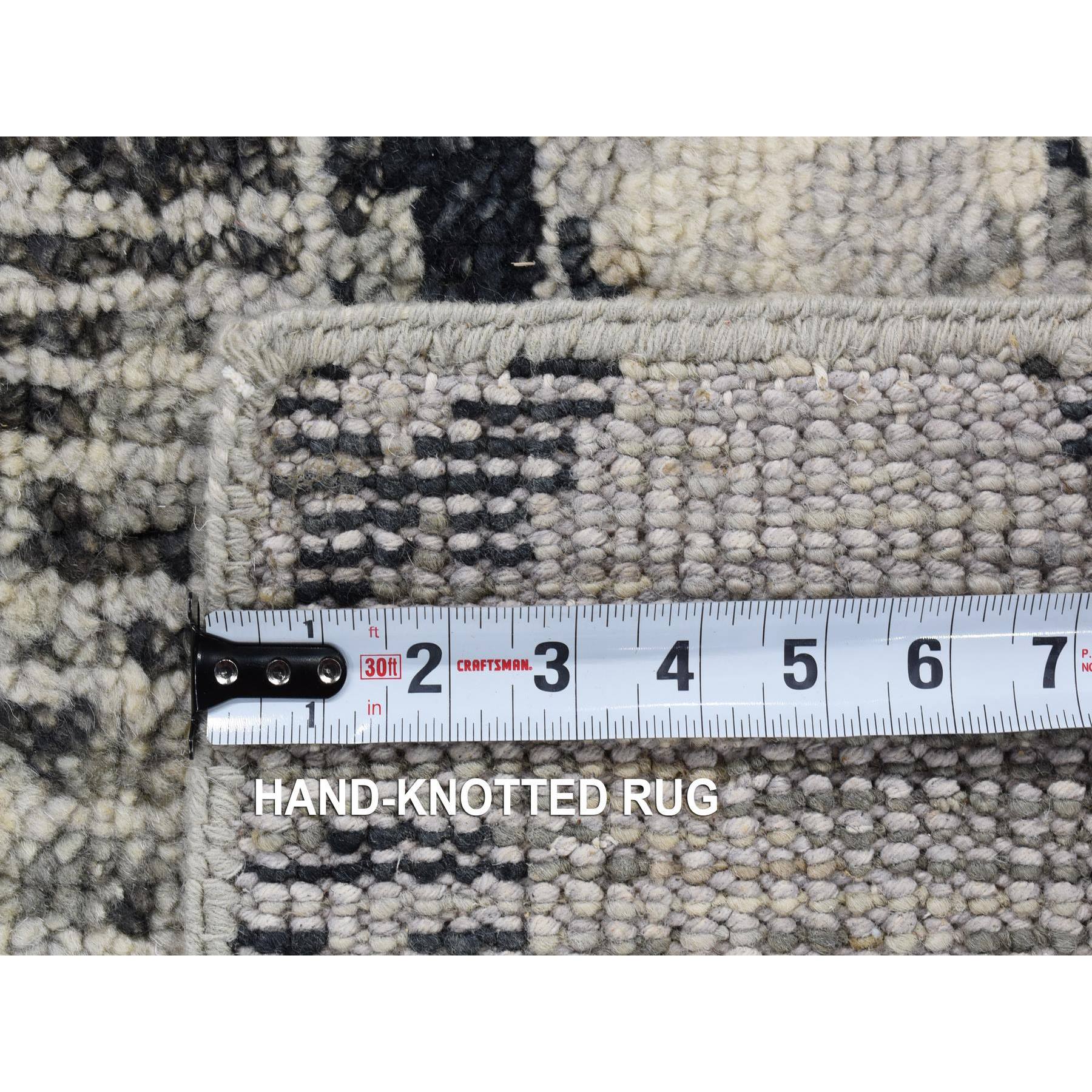 3'1"x3'1" Light Gray with Black, Organic Wool Hand Knotted, Modern Design Fragment Sample, Square Oriental Rug Sh80335