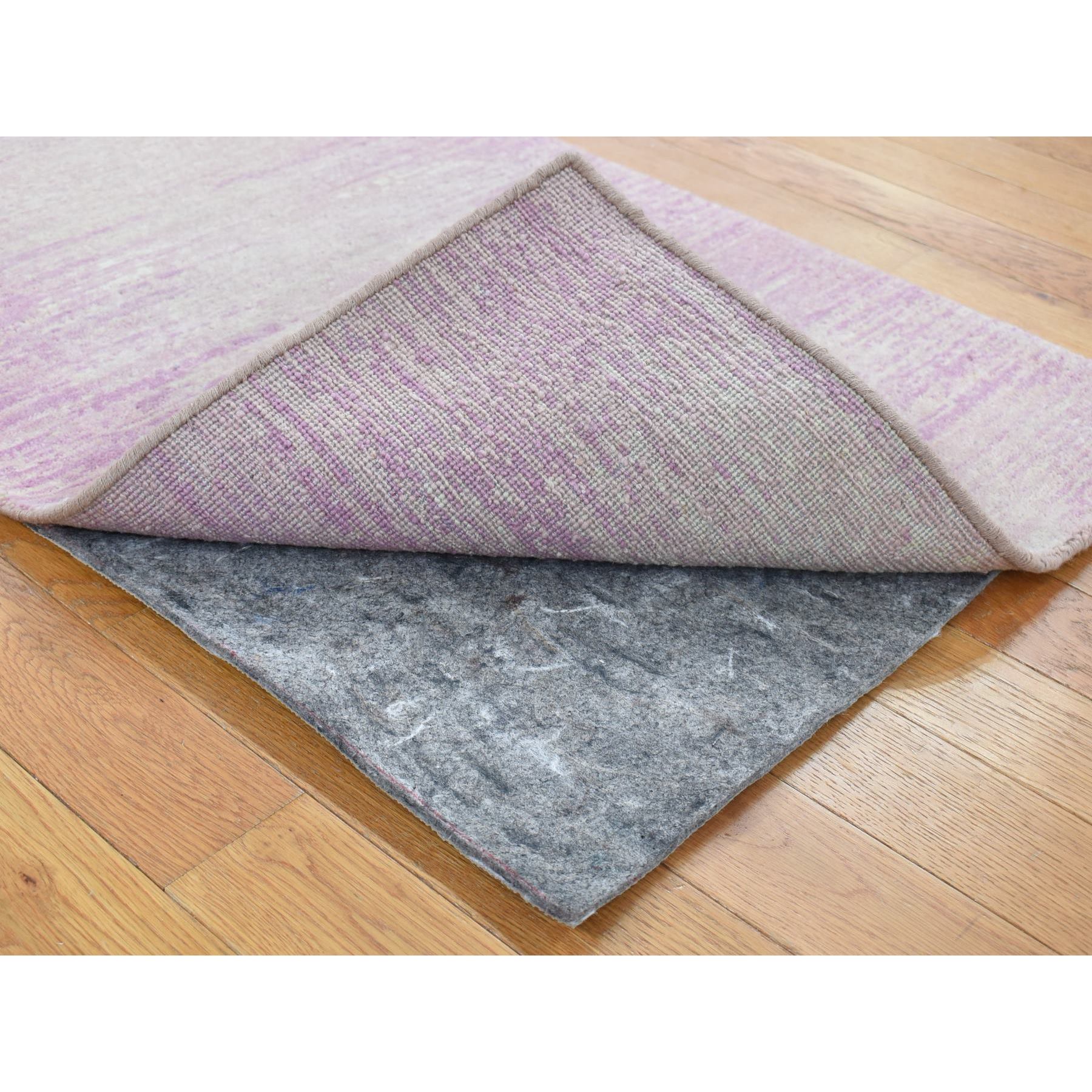 2'2"x3'3" Pink with Touches of Ivory, Thick and Plush, Pure Wool Only, Striae Design, Hand Knotted Oriental Rug Sh80358