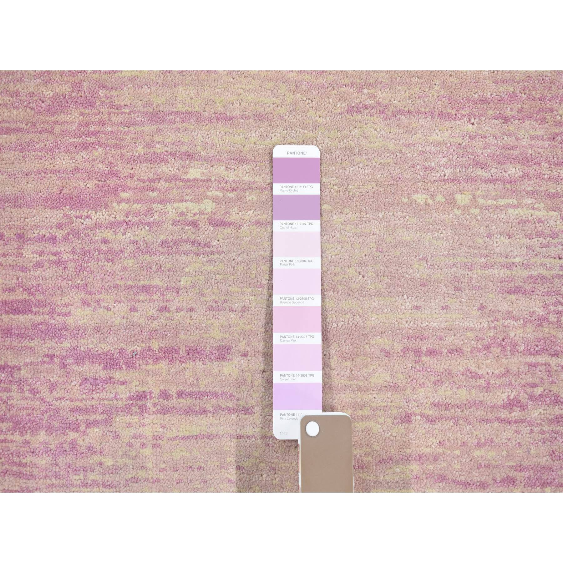 2'2"x3'3" Pink with Touches of Ivory, Thick and Plush, Pure Wool Only, Striae Design, Hand Knotted Oriental Rug Sh80358