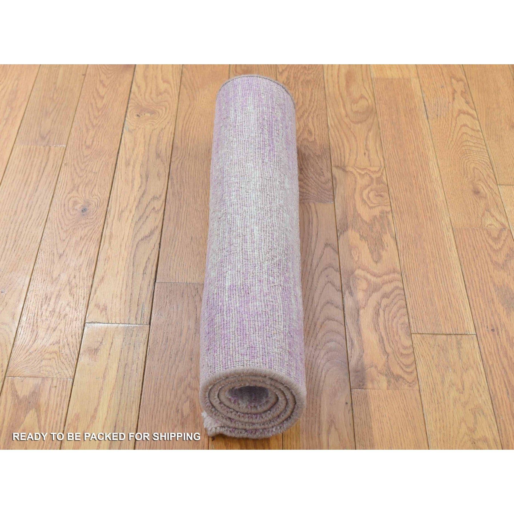 2'2"x3'3" Pink with Touches of Ivory, Thick and Plush, Pure Wool Only, Striae Design, Hand Knotted Oriental Rug Sh80358