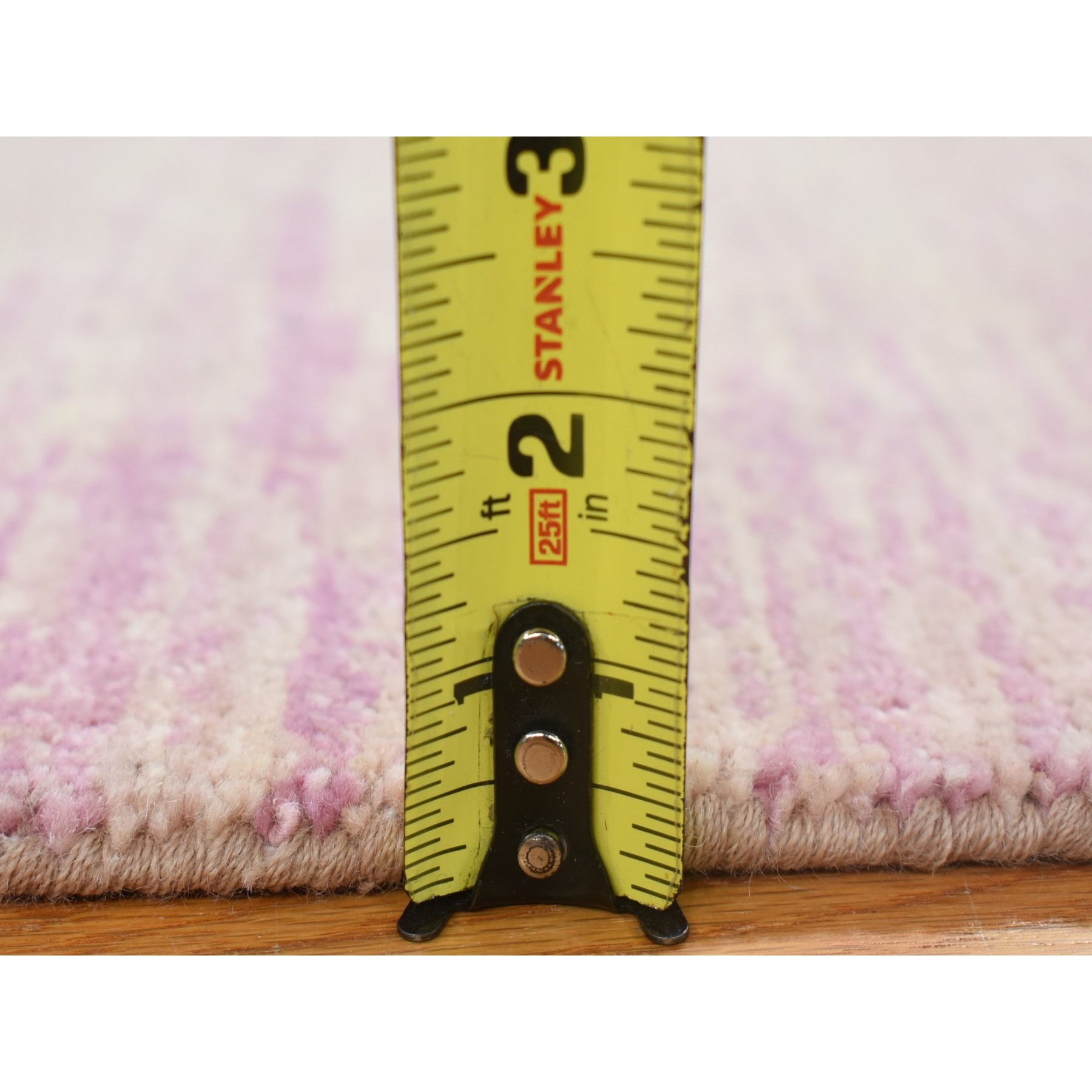 2'2"x3'3" Pink with Touches of Ivory, Thick and Plush, Pure Wool Only, Striae Design, Hand Knotted Oriental Rug Sh80358