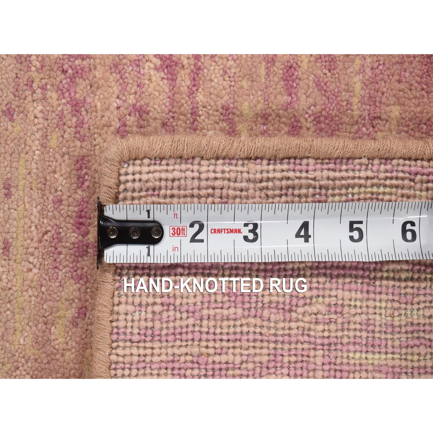 2'2"x3'3" Pink with Touches of Ivory, Thick and Plush, Pure Wool Only, Striae Design, Hand Knotted Oriental Rug Sh80358
