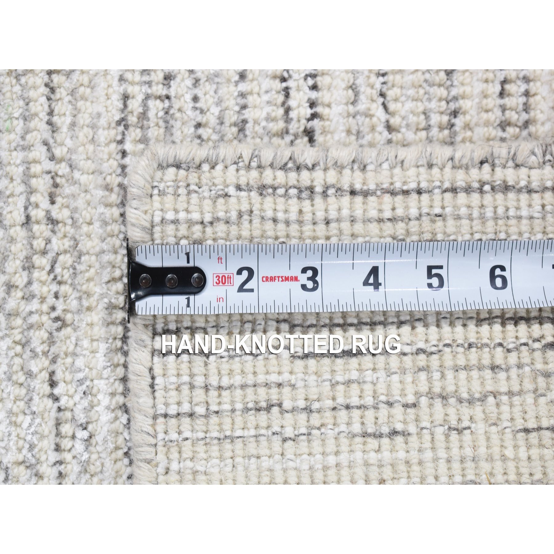 2'x2' Ivory, Modern Design, Hand Loomed, 100% Wool, Fragment Sample, Mat Oriental Rug Sh80359