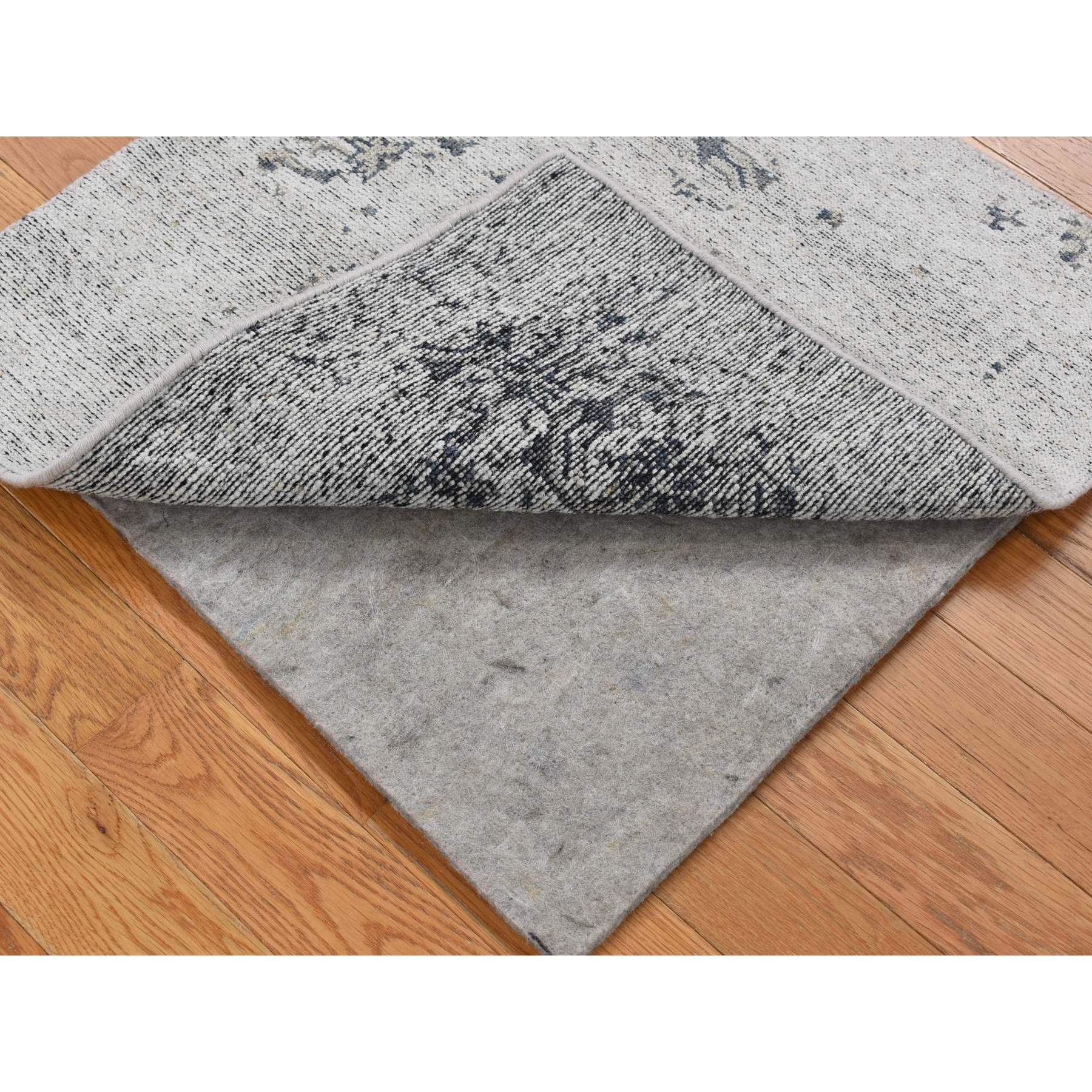 2'2"x2'2" Ivory, Modern Design, Hand Knotted, Hi and Lo, 100% Silk, Zero Pile, Sample Fragment, Mat Oriental Rug Sh80364