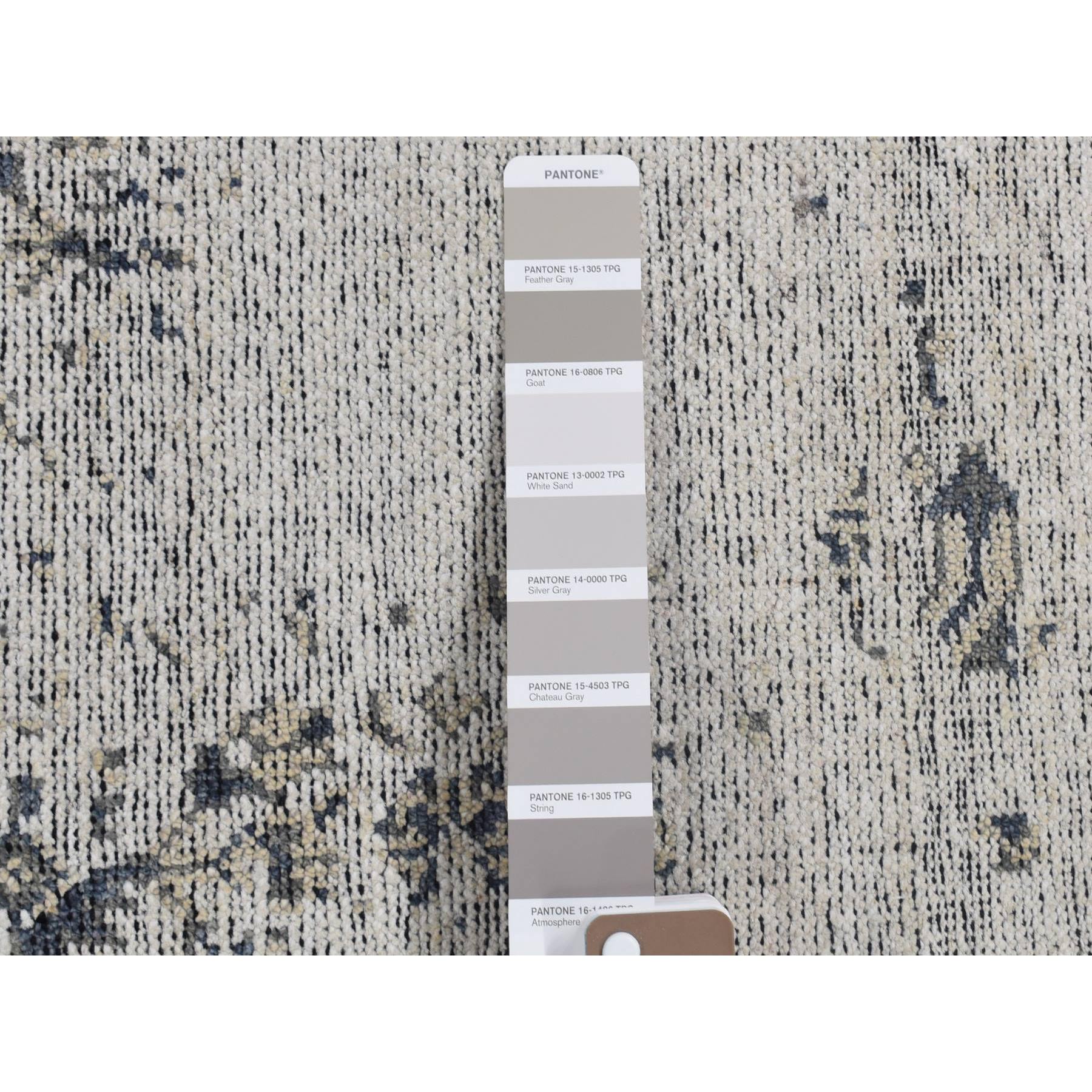 2'2"x2'2" Ivory, Modern Design, Hand Knotted, Hi and Lo, 100% Silk, Zero Pile, Sample Fragment, Mat Oriental Rug Sh80364