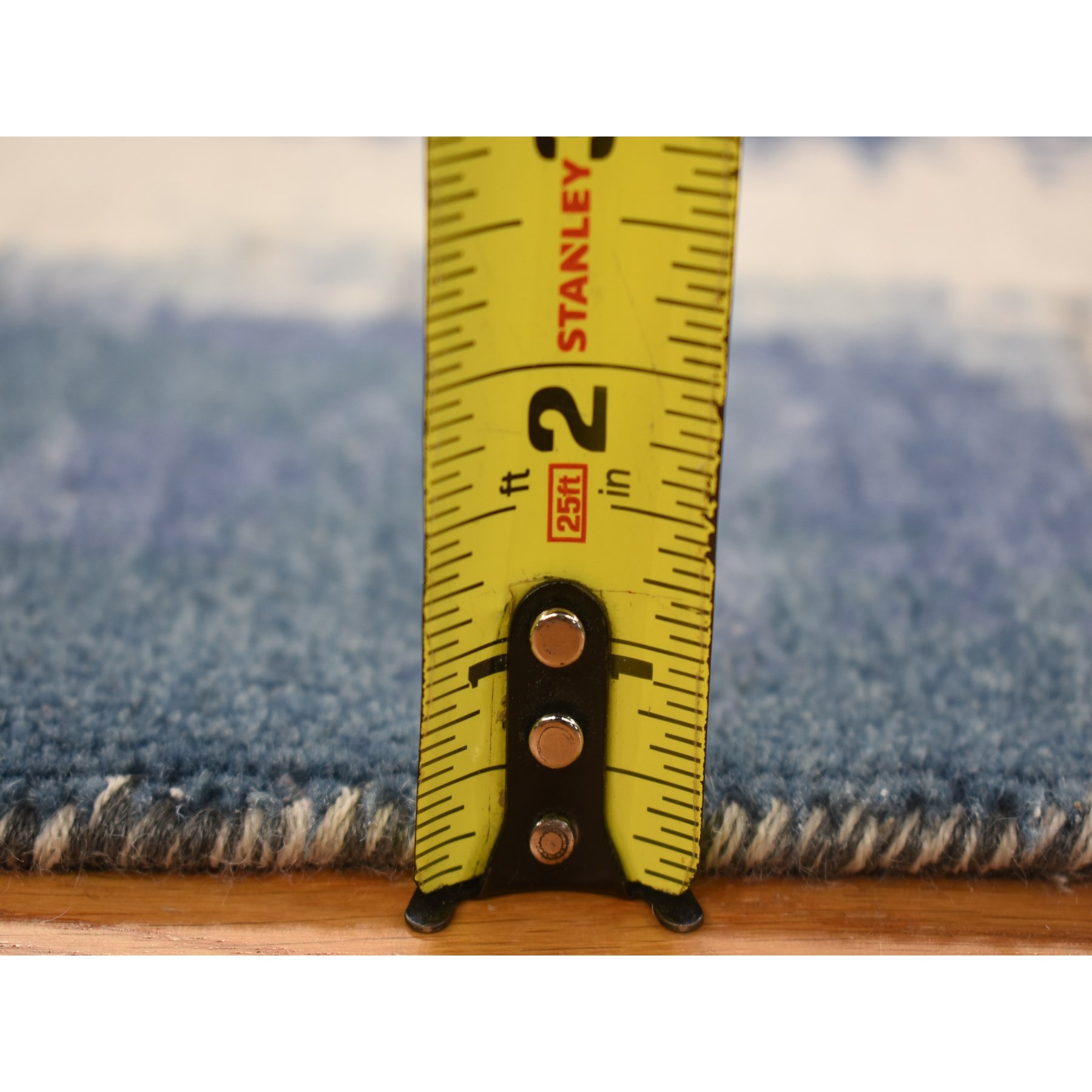 2'x3' Ivory-Denim Blue, 100% Wool, Hand Knotted, Modern Abstract Design, Mat Oriental Rug Sh80367