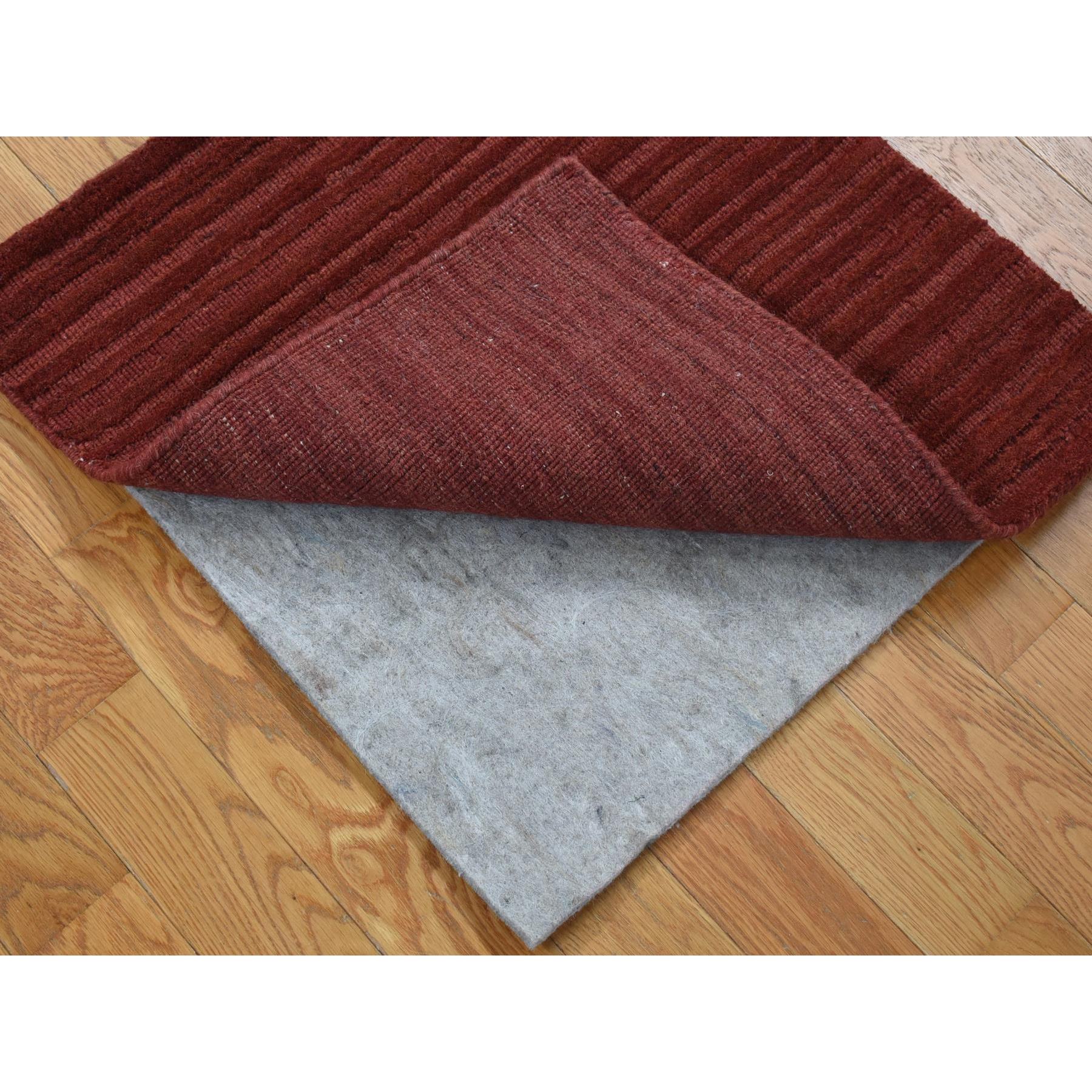 2'1"x2'1" Deep Red, Hand Loomed, Modern Stripe Design, Textured, 100% Wool, Sample Fragment, Mat, Oriental Rug Sh80369