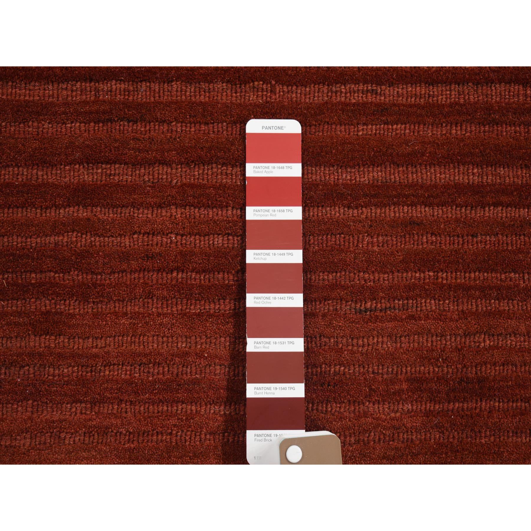 2'1"x2'1" Deep Red, Hand Loomed, Modern Stripe Design, Textured, 100% Wool, Sample Fragment, Mat, Oriental Rug Sh80369