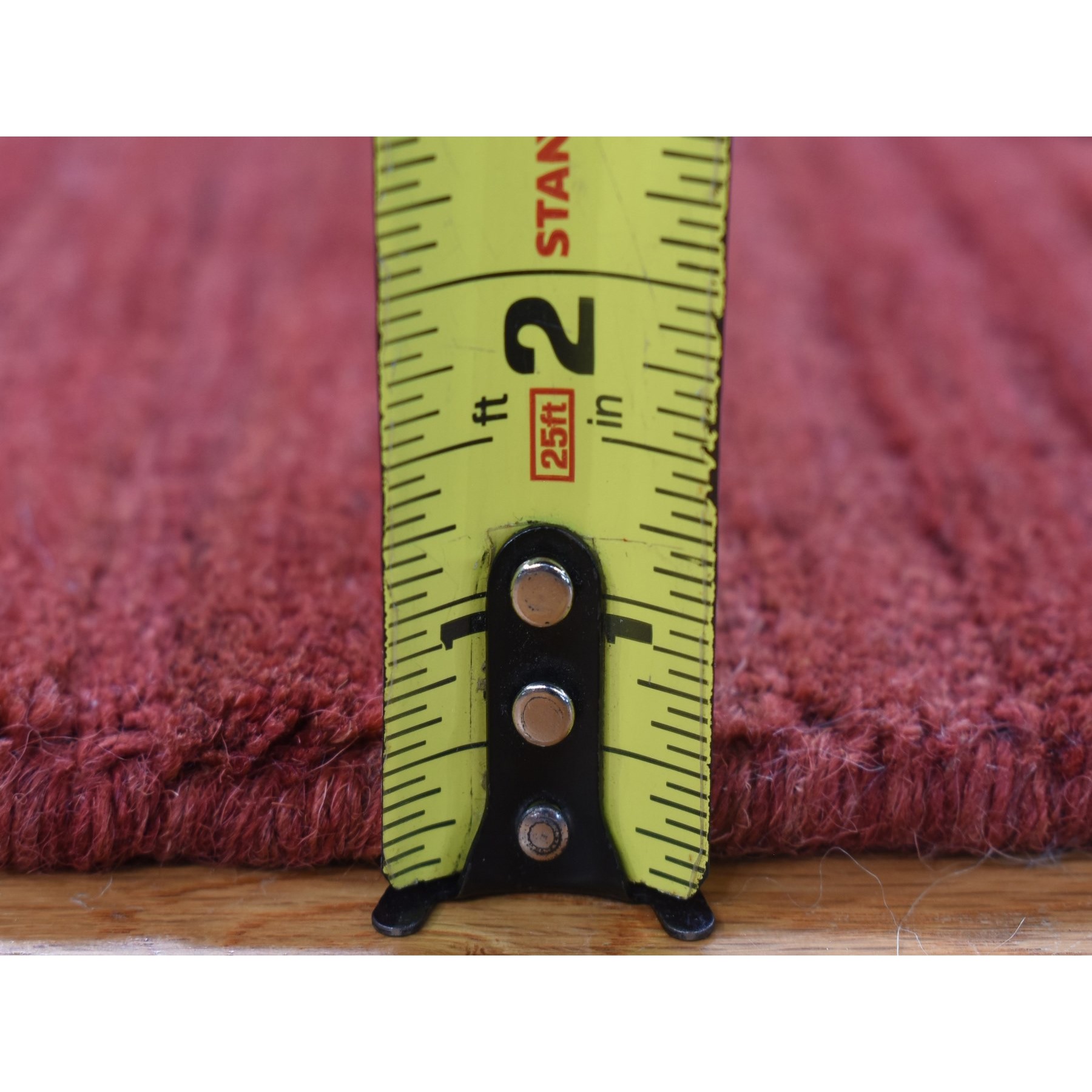 2'1"x2'1" Deep Red, Hand Loomed, Modern Stripe Design, Textured, 100% Wool, Sample Fragment, Mat, Oriental Rug Sh80369