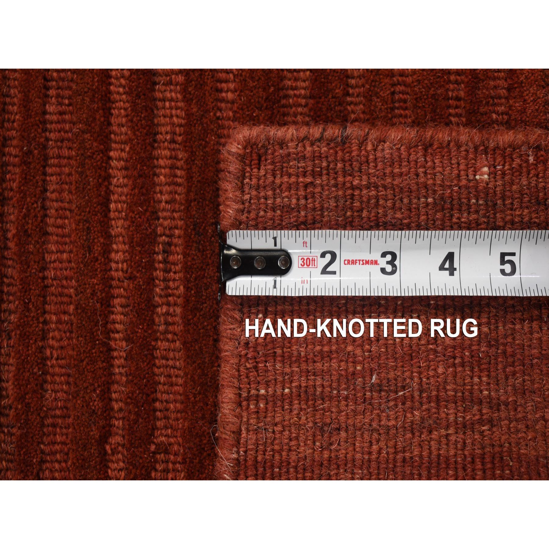 2'1"x2'1" Deep Red, Hand Loomed, Modern Stripe Design, Textured, 100% Wool, Sample Fragment, Mat, Oriental Rug Sh80369