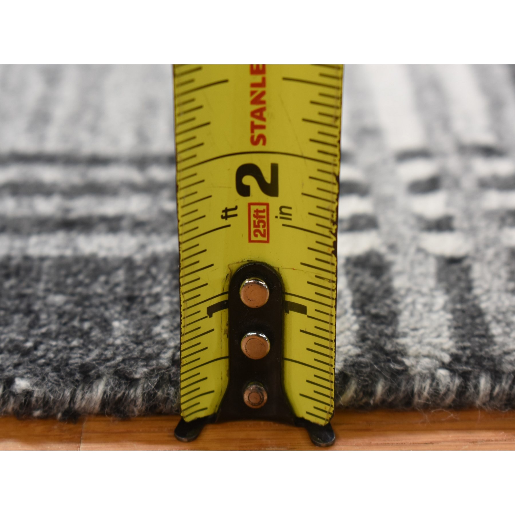 1'10"x2'10" Charcoal Gray, Modern Plaid Design, Hand Loomed, 100% Wool, Mat Oriental Rug Sh80372