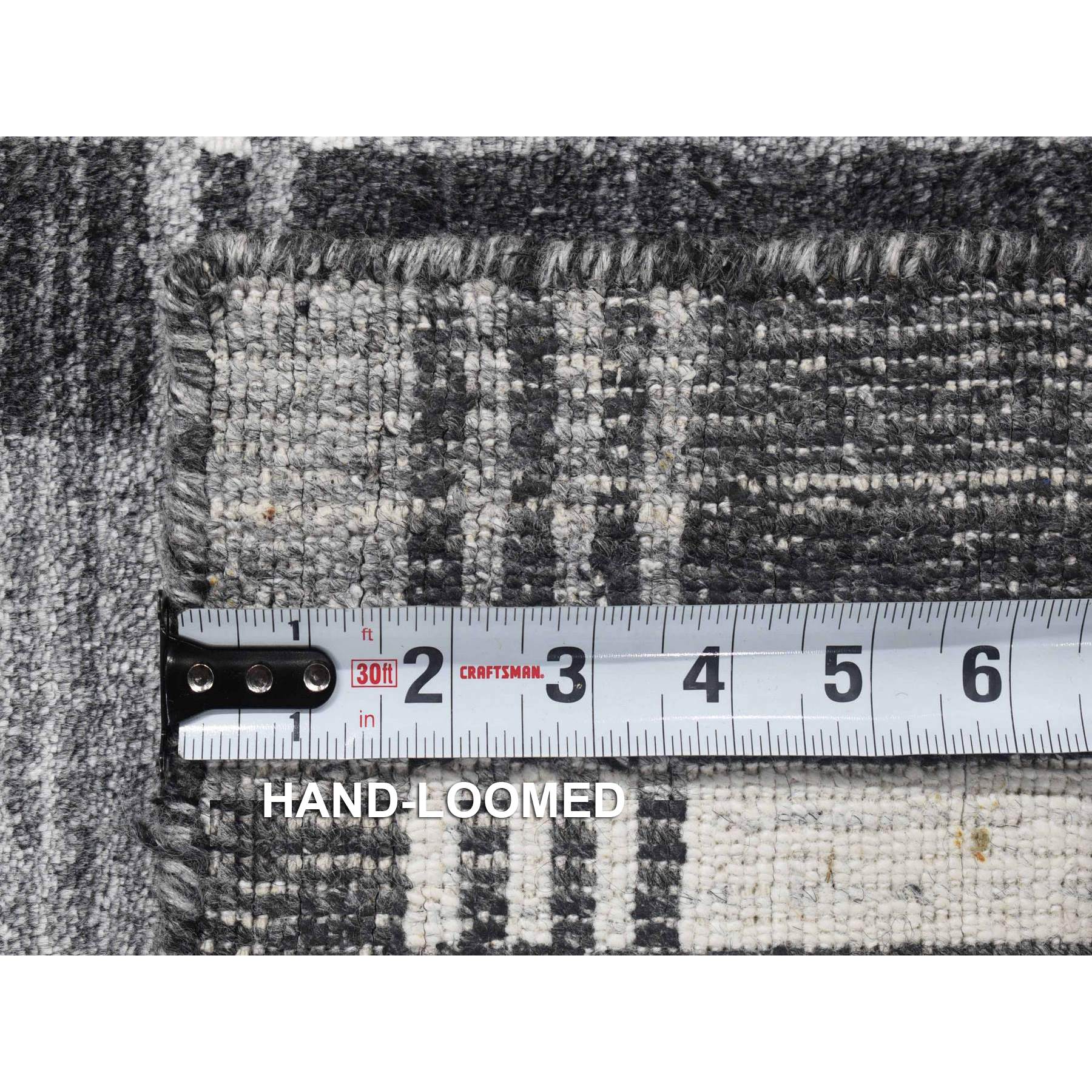 1'10"x2'10" Charcoal Gray, Modern Plaid Design, Hand Loomed, 100% Wool, Mat Oriental Rug Sh80372