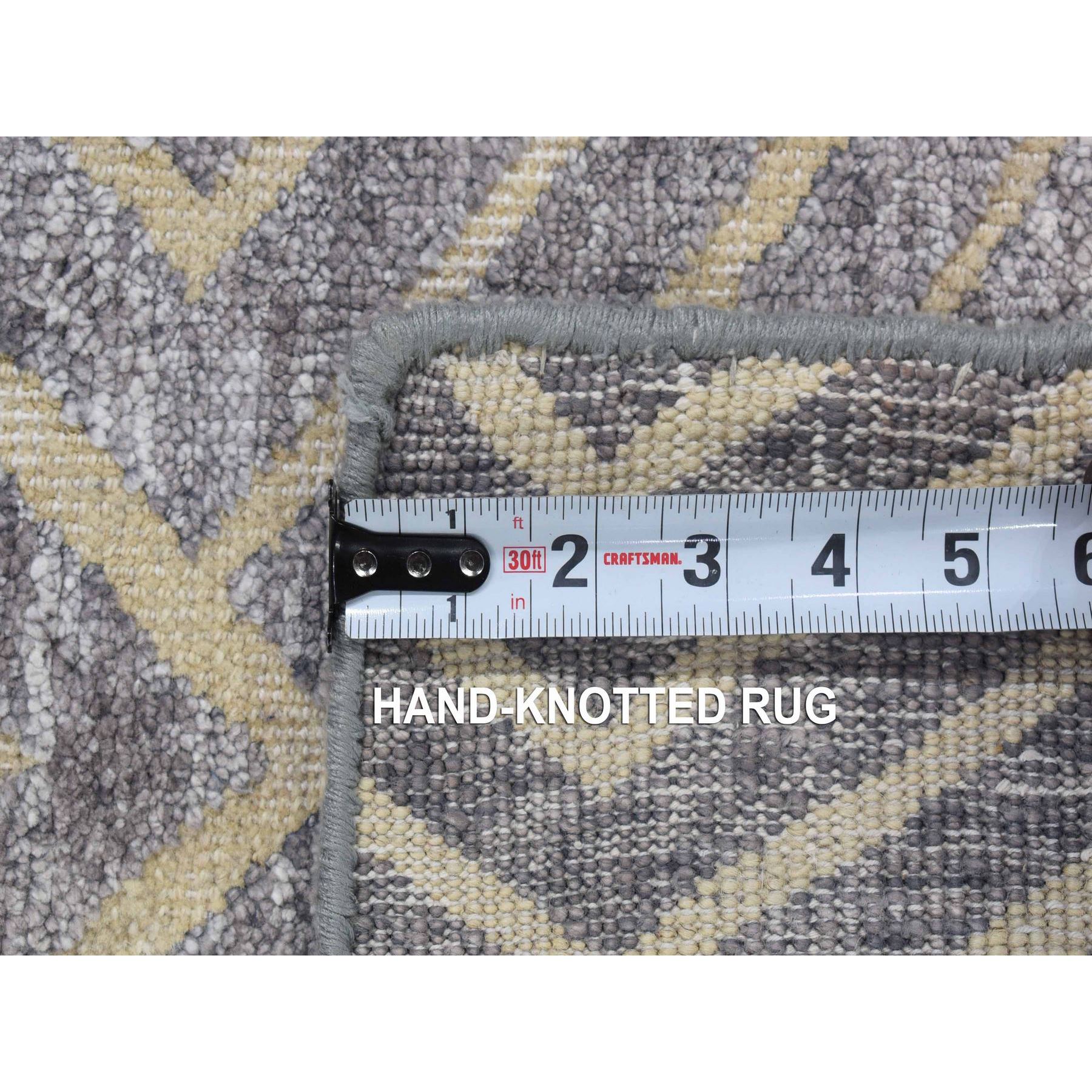 2'x3' Gray, Modern, Geometric Design, Plant Based Silk with Textured Wool, Hand Knotted, Hi and Lo, Mat Oriental Rug Sh80374
